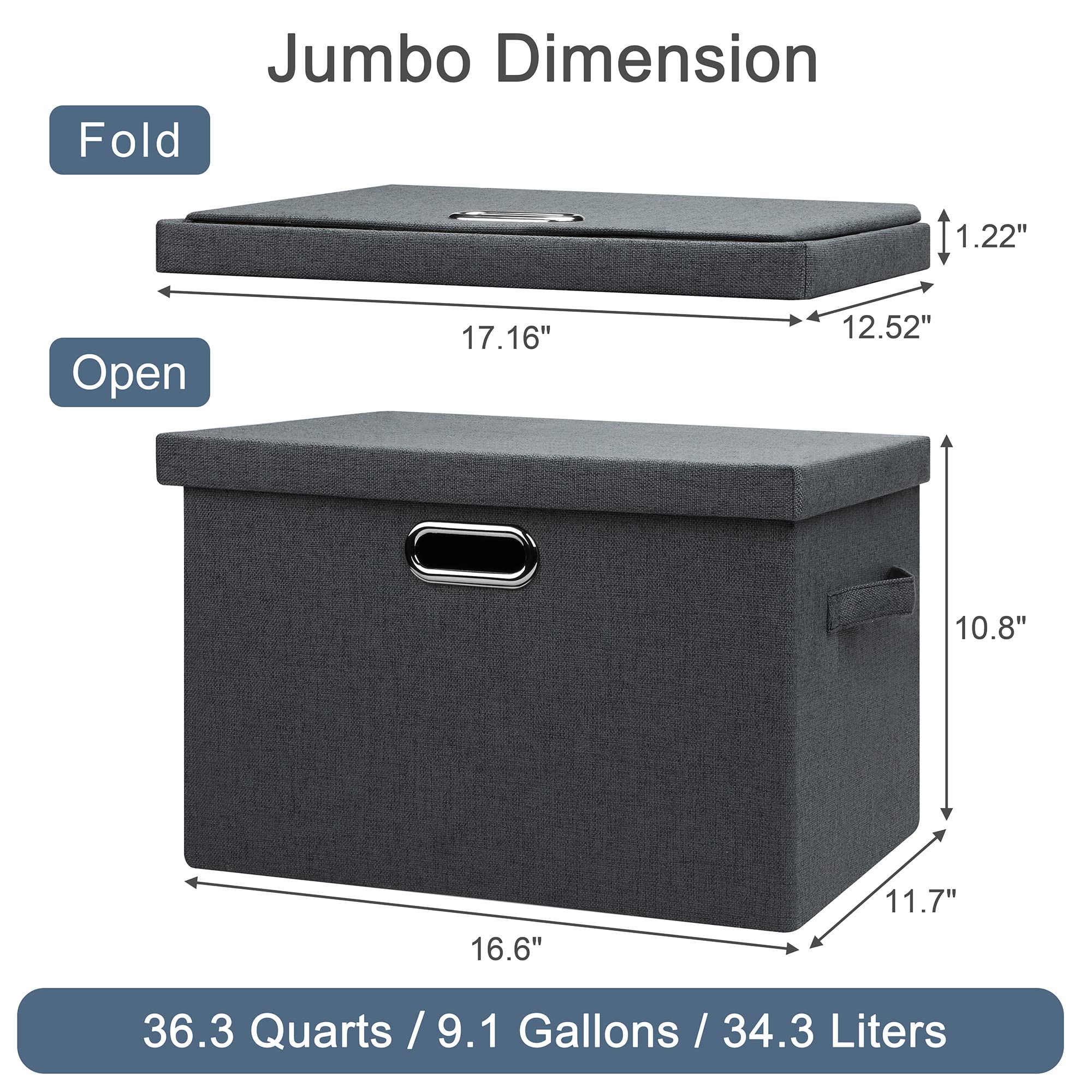 Large 17" 36 Quart Collapsible Stackable Storage Bins with Lids (3 Count)