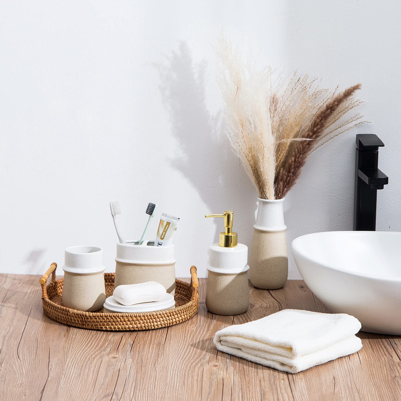 Beige Ceramic Soap Dispenser for Kitchen