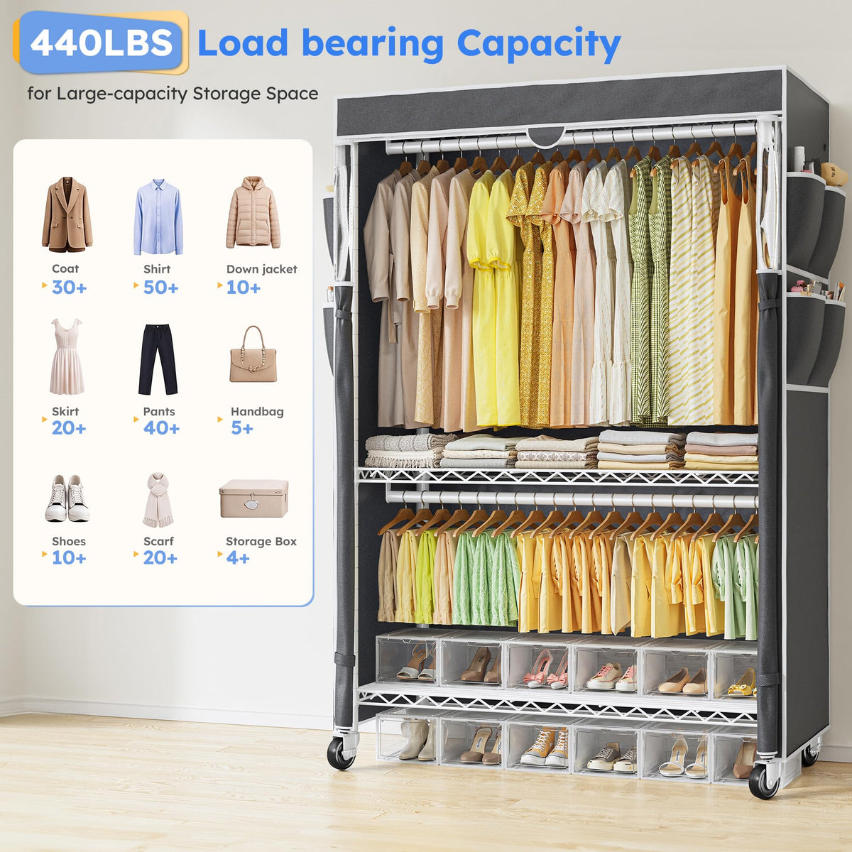 Rolling Clothes Rack with Cover