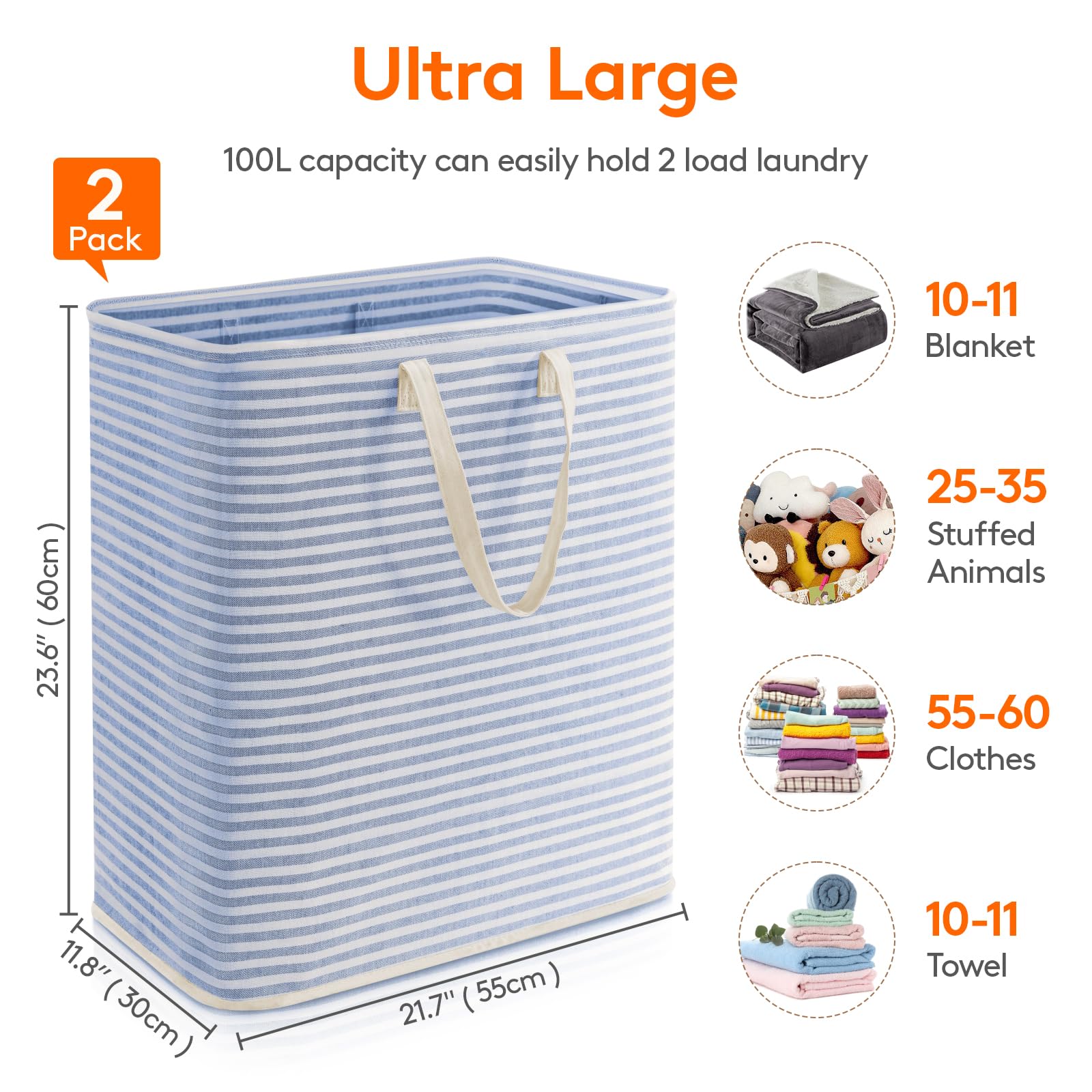 2 Pack Laundry Basket 100L Each (2 Count)