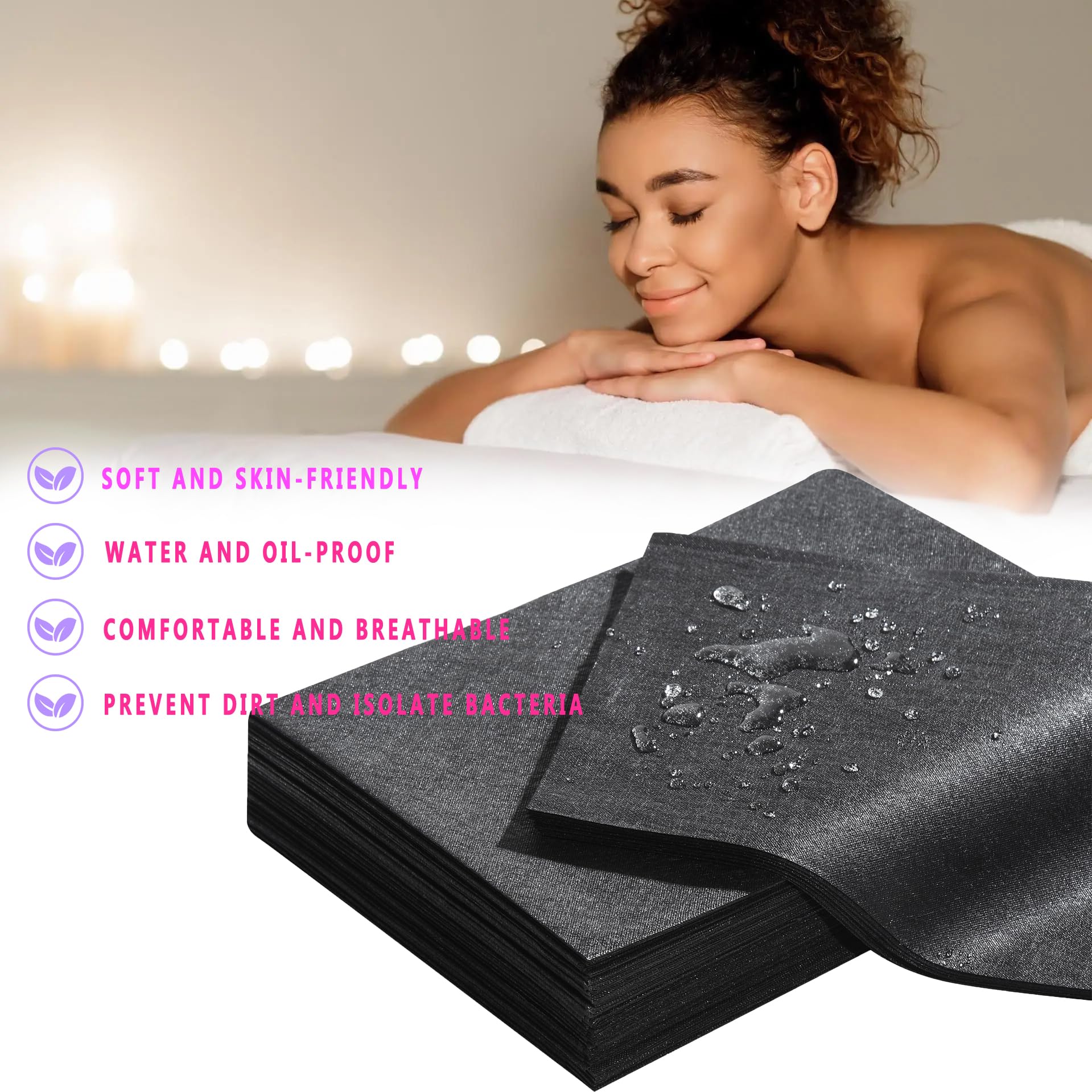 Disposable Bed Sheets 100 Pcs 31" x 71" Massage Table Sheets Non Woven Fabric SPA Bed Cover Breathable for Massage Beauty Tattoos（Black） (100 Count)