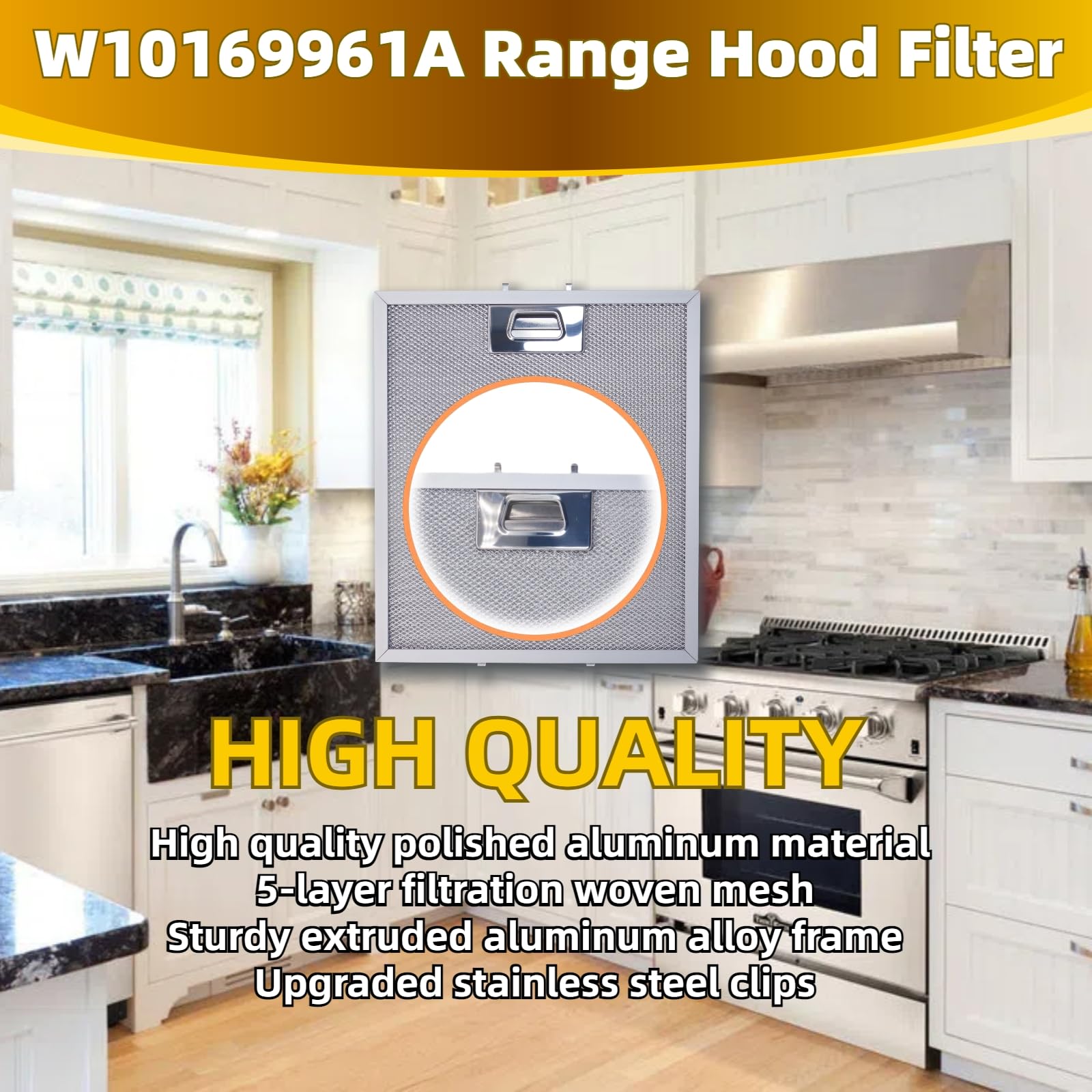 W10169961A 5 Layer Aluminum Mesh Range Hood Filter 12" x 10.5" 2 pack