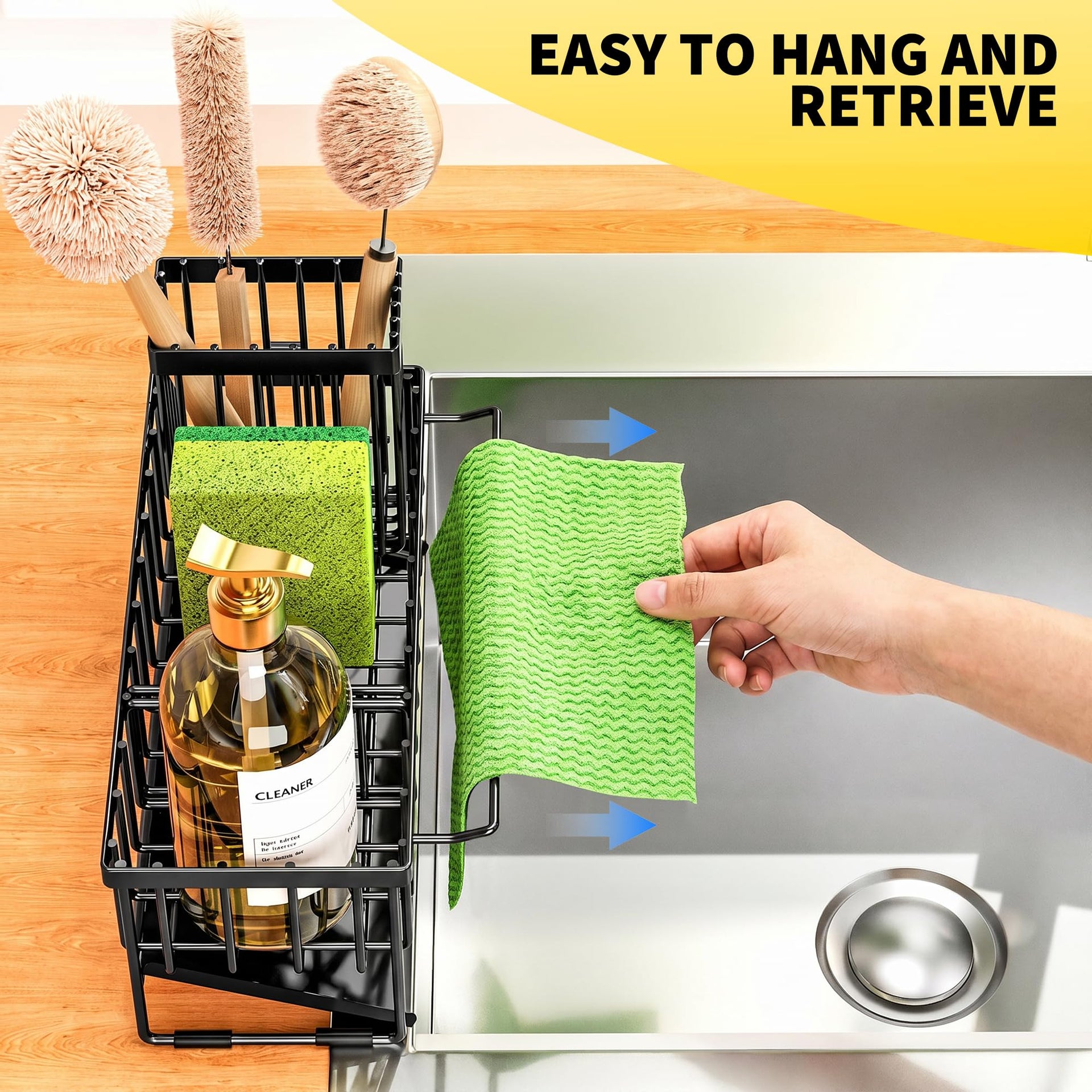 Kitchen Sink Caddy Organizer with High Brush Holder