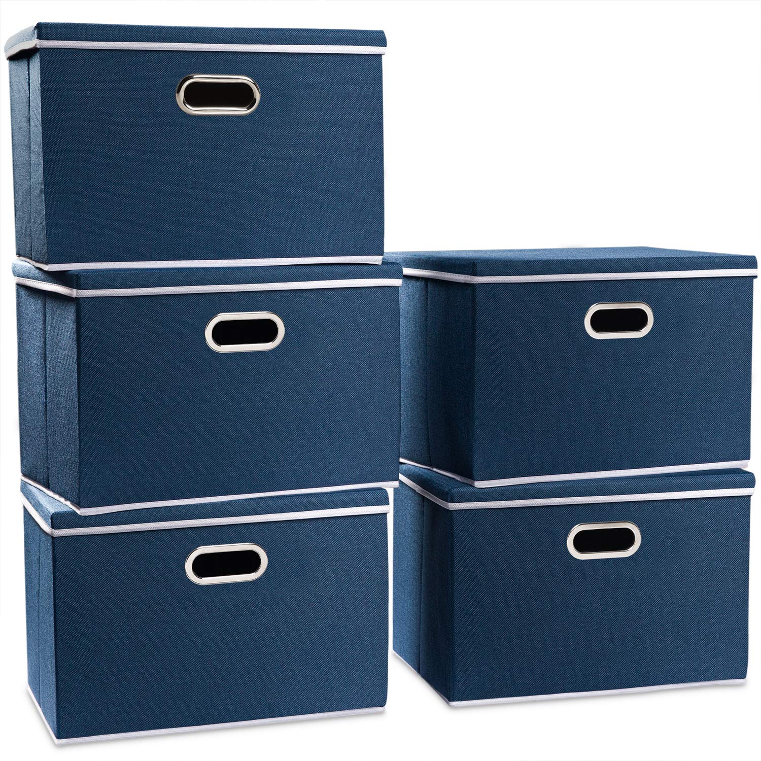 Large Collapsible Storage Bins with Lids [5 (5 Count)