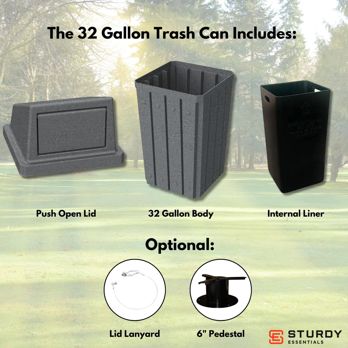 Campus Collection 32 Gallon Commercial Trash Can with Lid