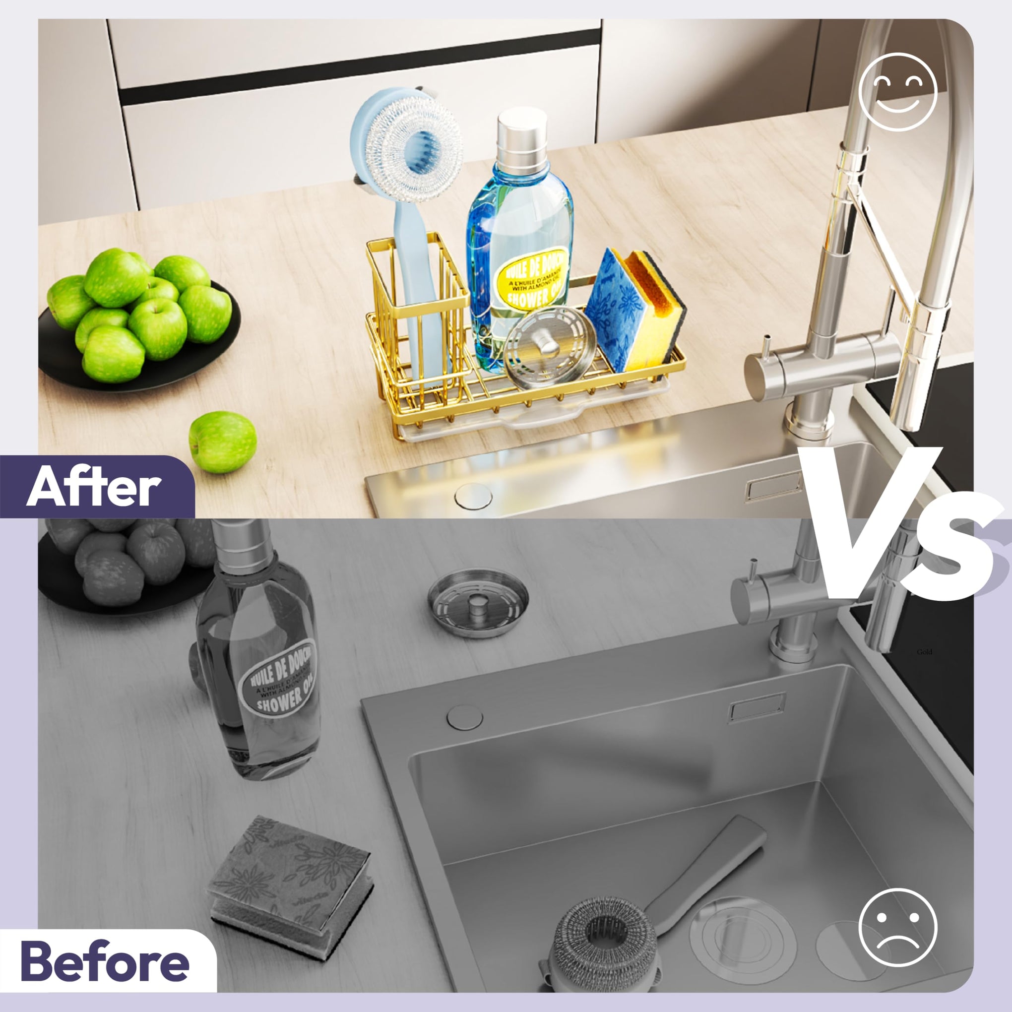 Sink Caddy Kitchen Sink Organizer with Detachable Brush Holder
