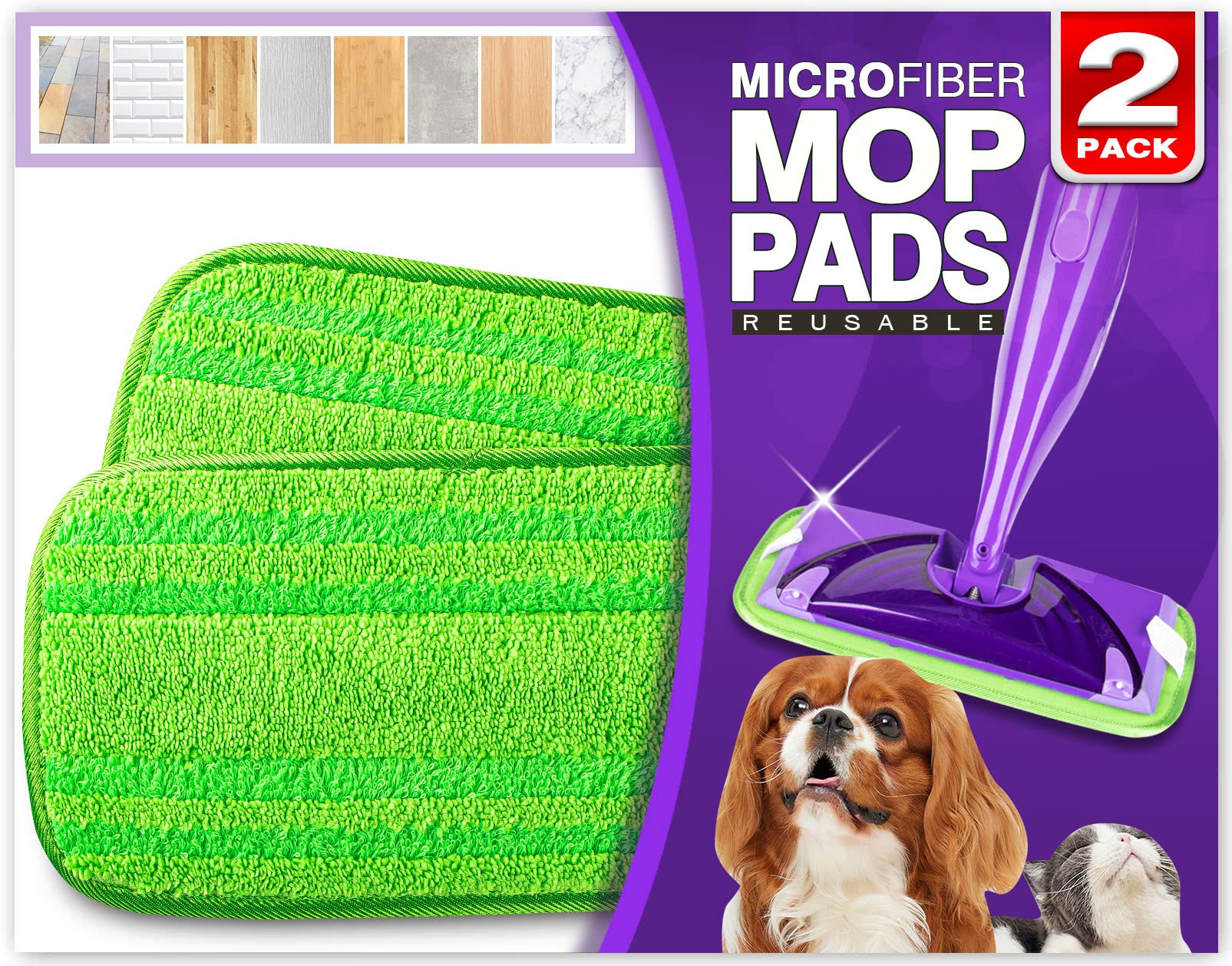Reusable Mop Pads Compatible with Swiffer WetJet (2 Count)