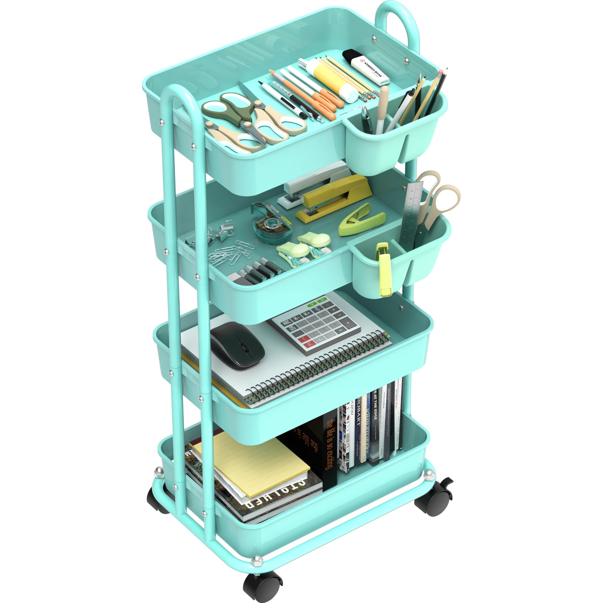 4 Tier Rolling Utility Cart with Hanging Bucket