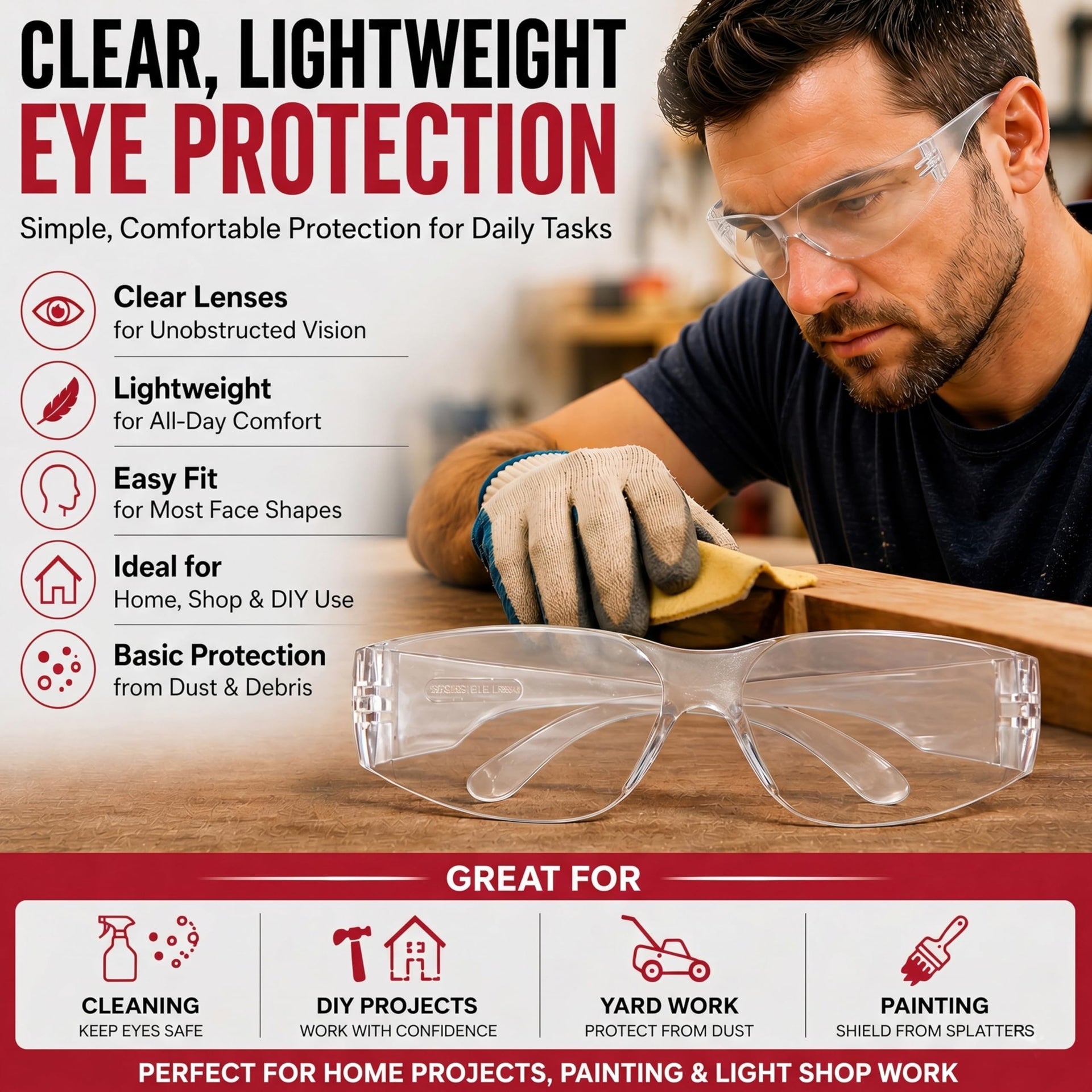Clear Safety Glasses Bulk 6 Pack (6 Count)