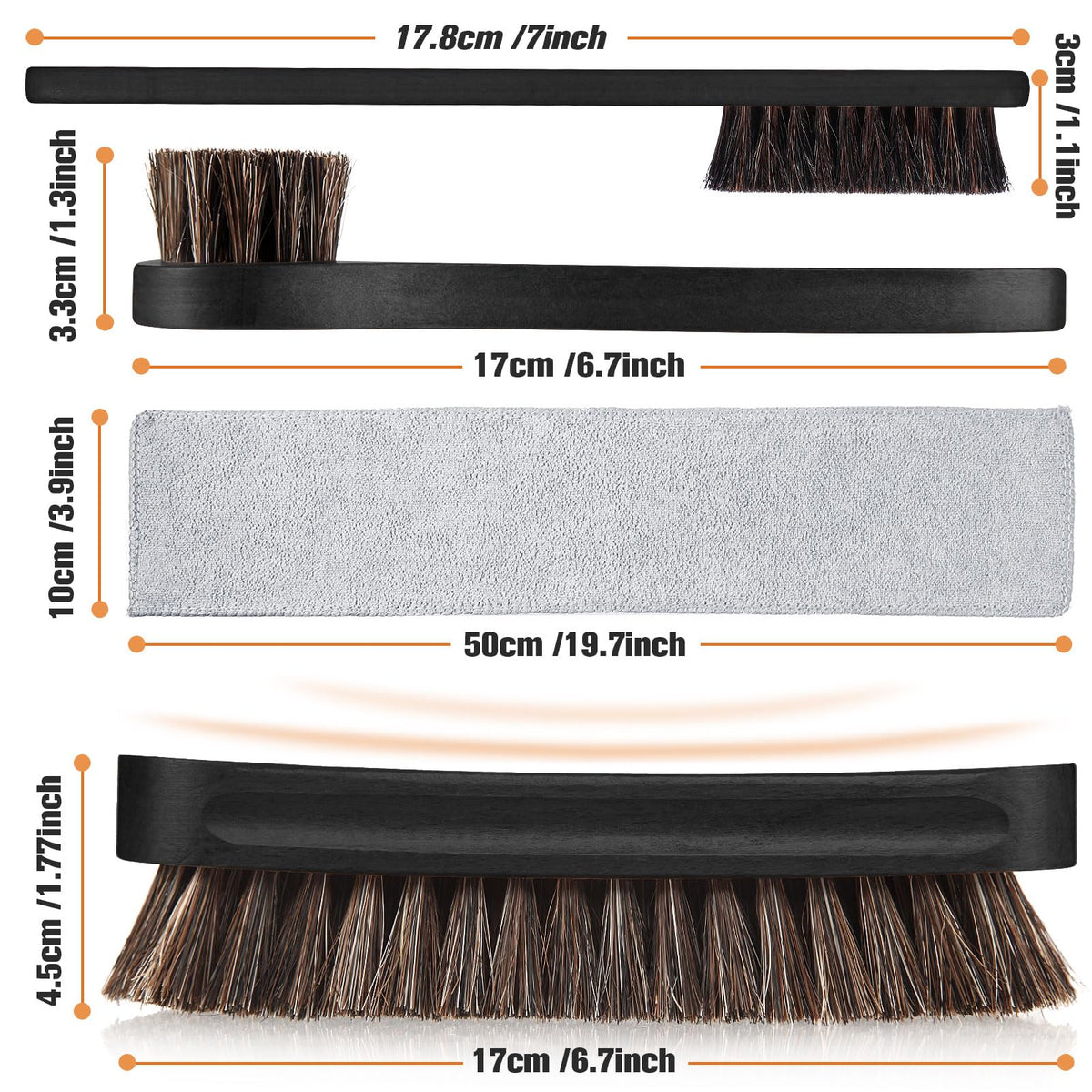 4 Pcs Horsehair Shine Shoes Brush Kit Polish Dauber Applicators Cleaning Leather Shoes Boots Care Brushes Suede Cleaner Brush with Microfiber Shoe Cloth (3.25 Count)