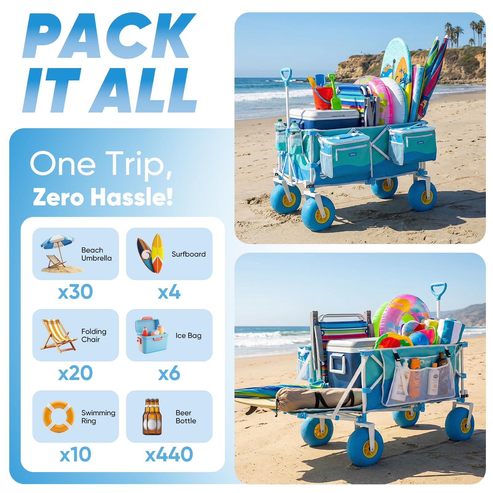 Heavy Duty Beach Wagon with 9" Big Sand