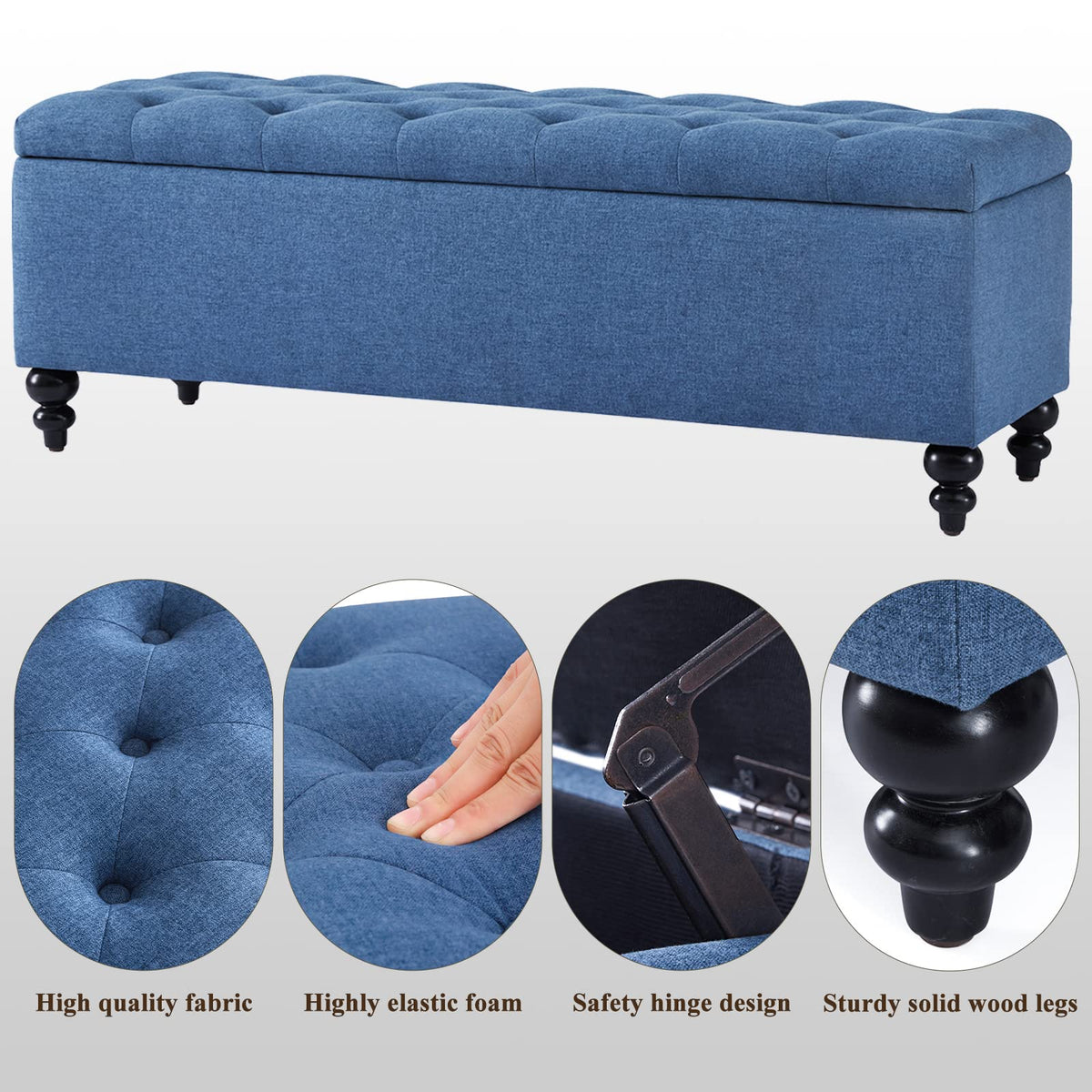 Storage Ottoman 50.2 Inches Upholstered Fabric Storage Ottoman Bench