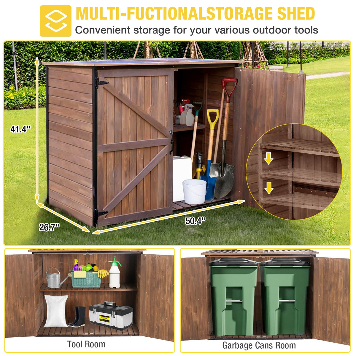 Outdoor Storage Cabinet Trash Can Storage Shed Upgraded with Metal Frame for Garbage Can
