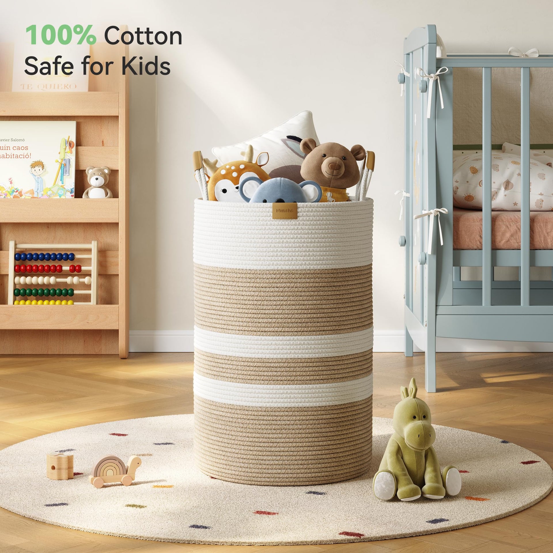75L Striped Laundry Hamper with Leather Handles