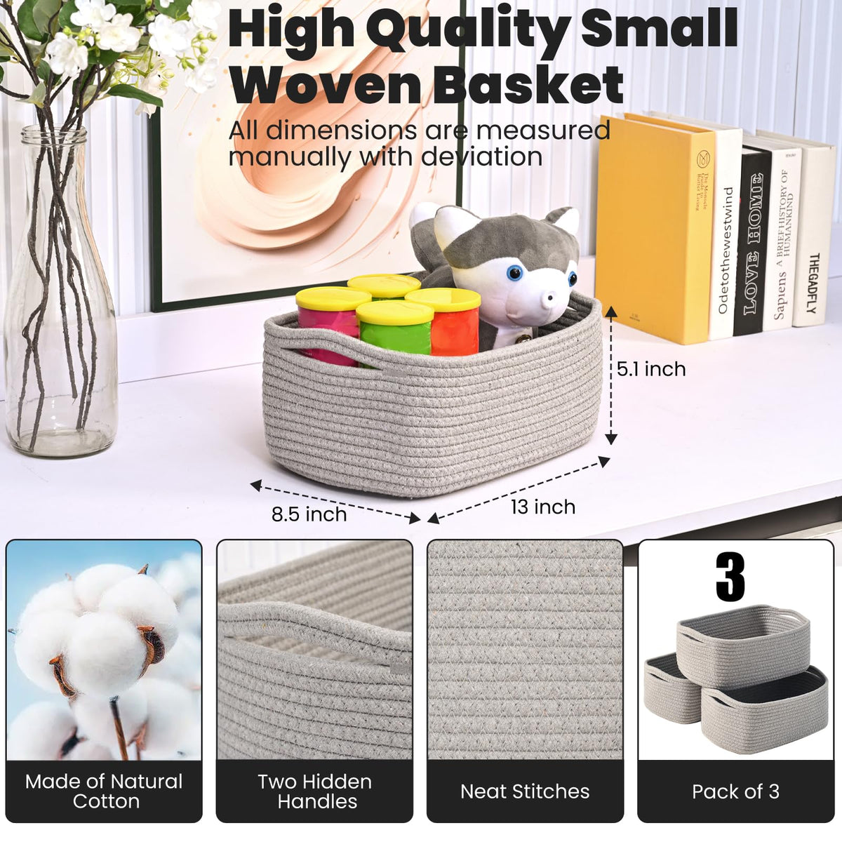 Small Grey Baskets for Organizing (3 Count)