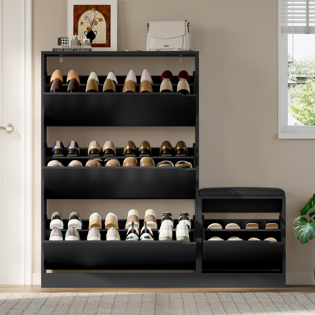 Shoe Cabinet with Bench and 3 Flip Drawers