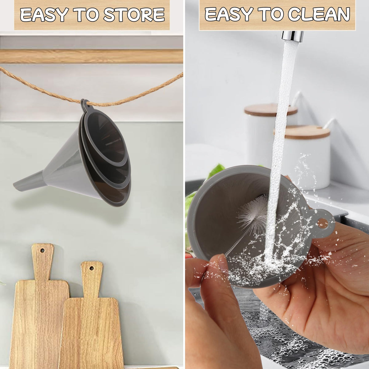 Plastic Kitchen Funnel Set of 3 with Clean Brush