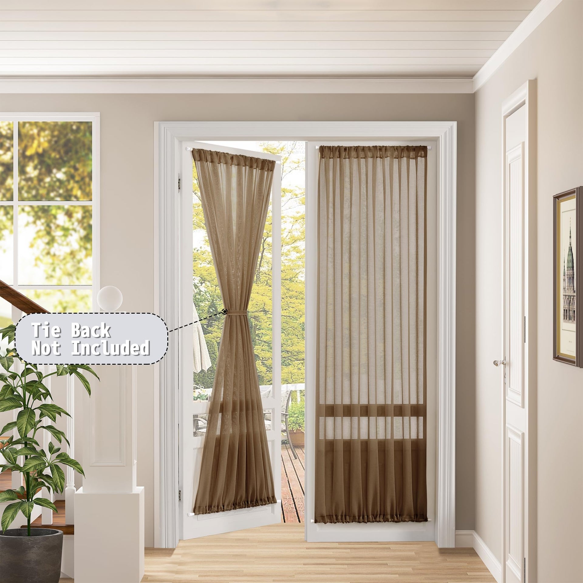 Sheer Door Curtain Closet Linen Textured Curtain Sheers Doorway Light Filtering Voile French Door Rod Pocket Curtains Patio Glass Doors