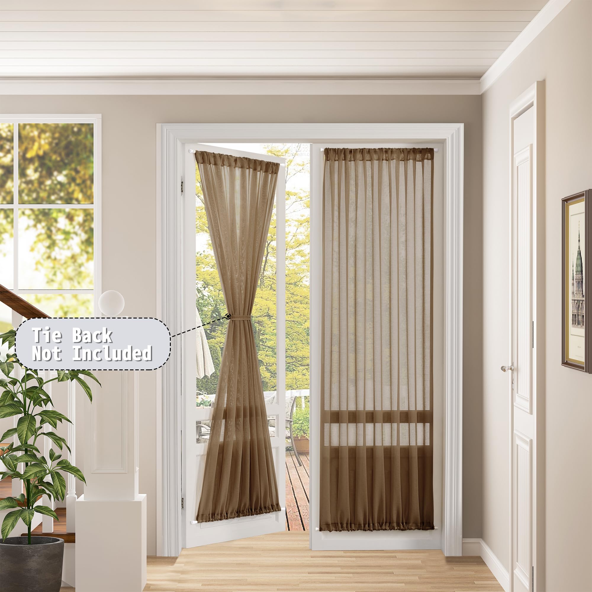 Sheer Door Curtain Closet Linen Textured Curtain Sheers Doorway Light Filtering Voile French Door Rod Pocket Curtains Patio Glass Doors