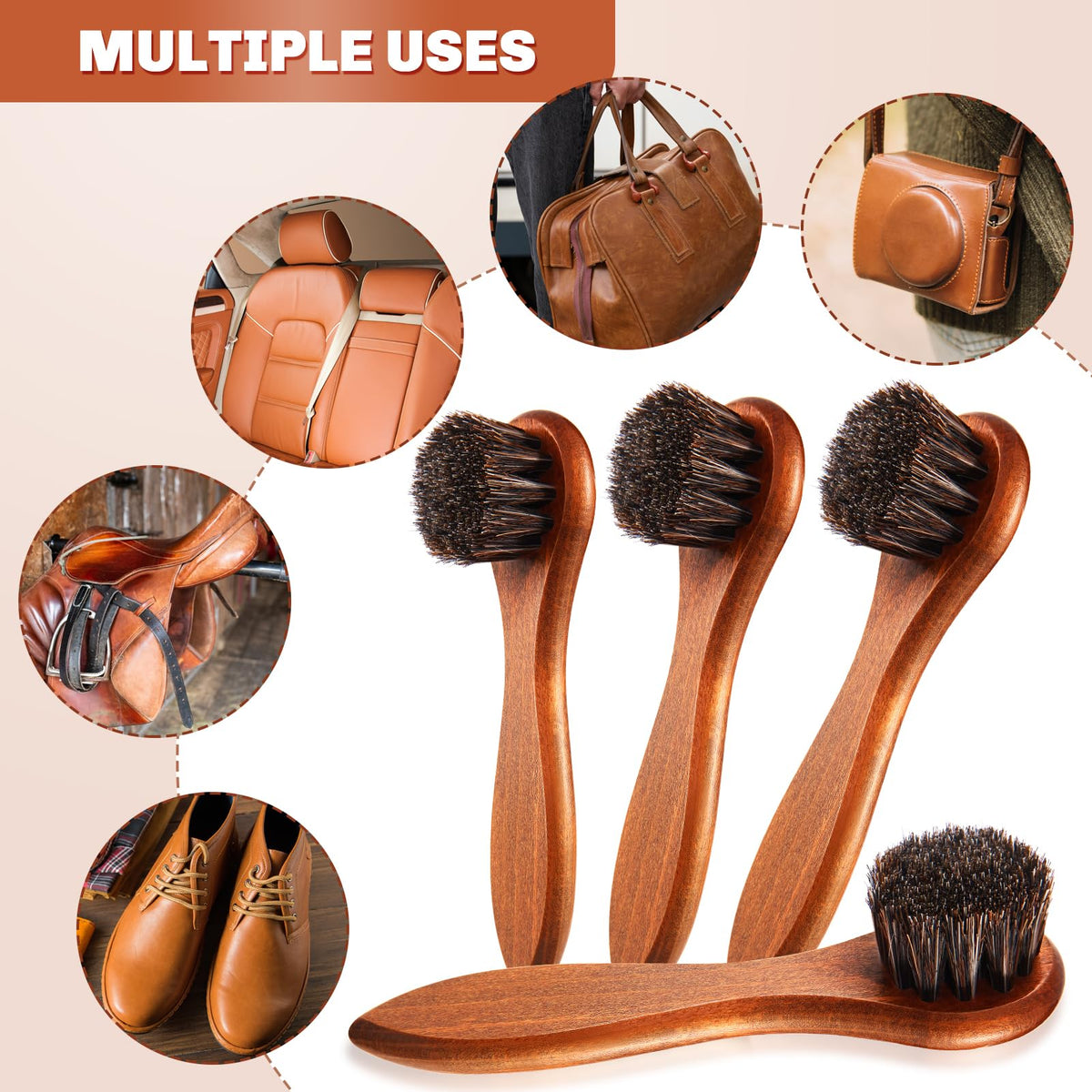 4 Pcs Horsehair Shine Shoes Brush Kit Polish Dauber Applicators Cleaning Leather Shoes Boots Care Brushes Suede Cleaner Brush with Microfiber Shoe Cloth