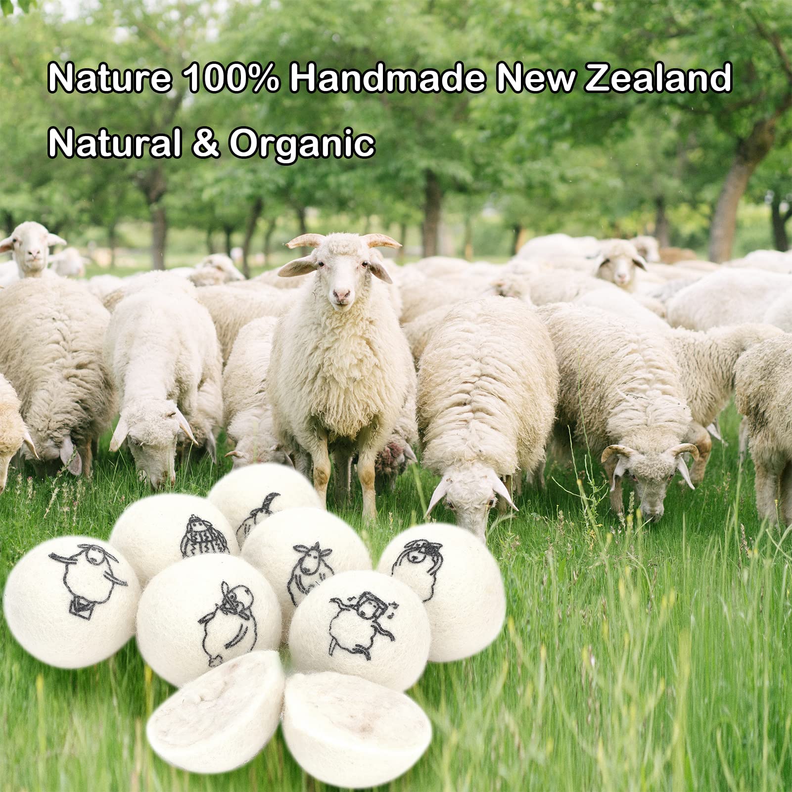 8PCS Wool Dryer Balls with Happy Sheep (8 Count)