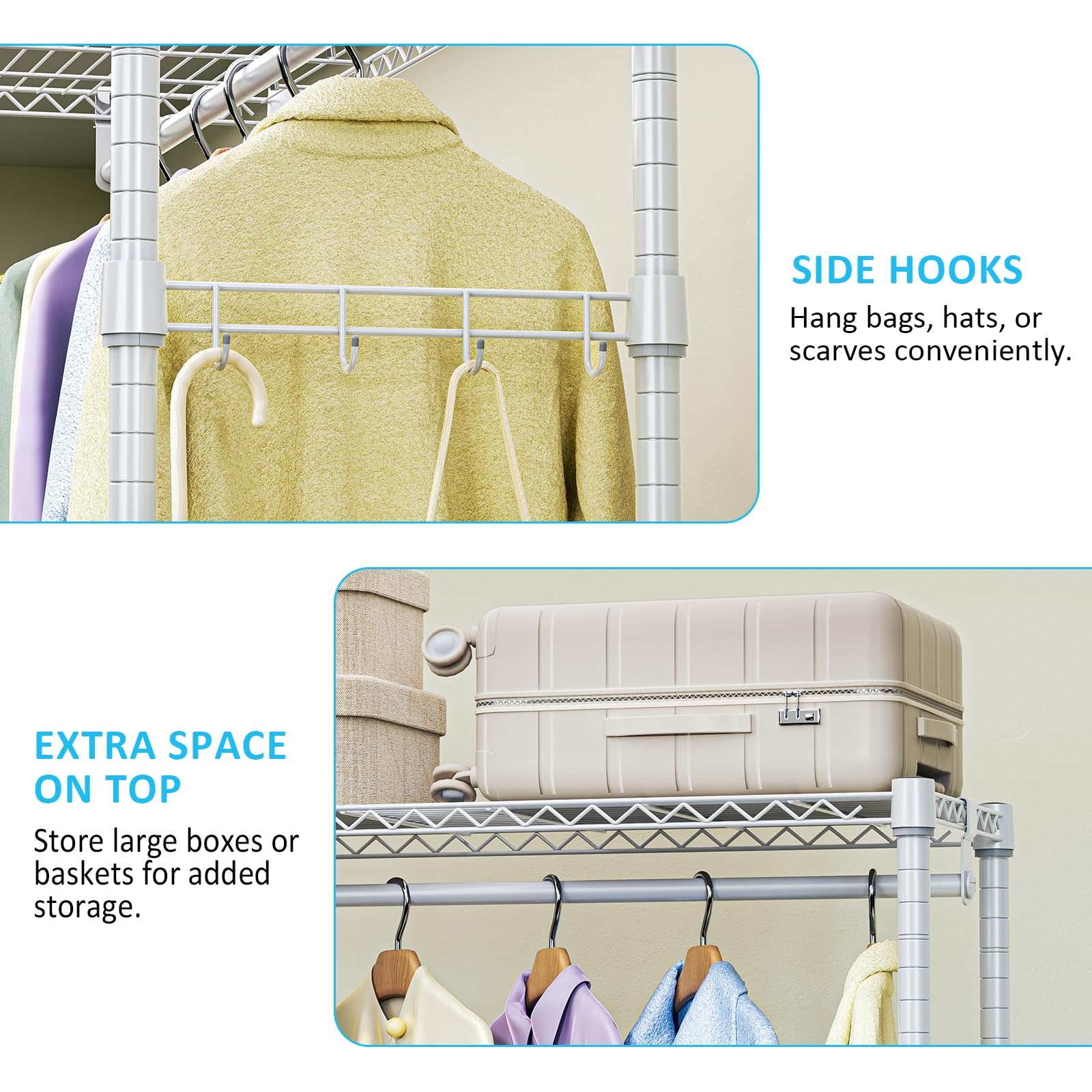 Heavy Duty Rolling Garment Rack Wire Clothes Rack for Hanging Clothes