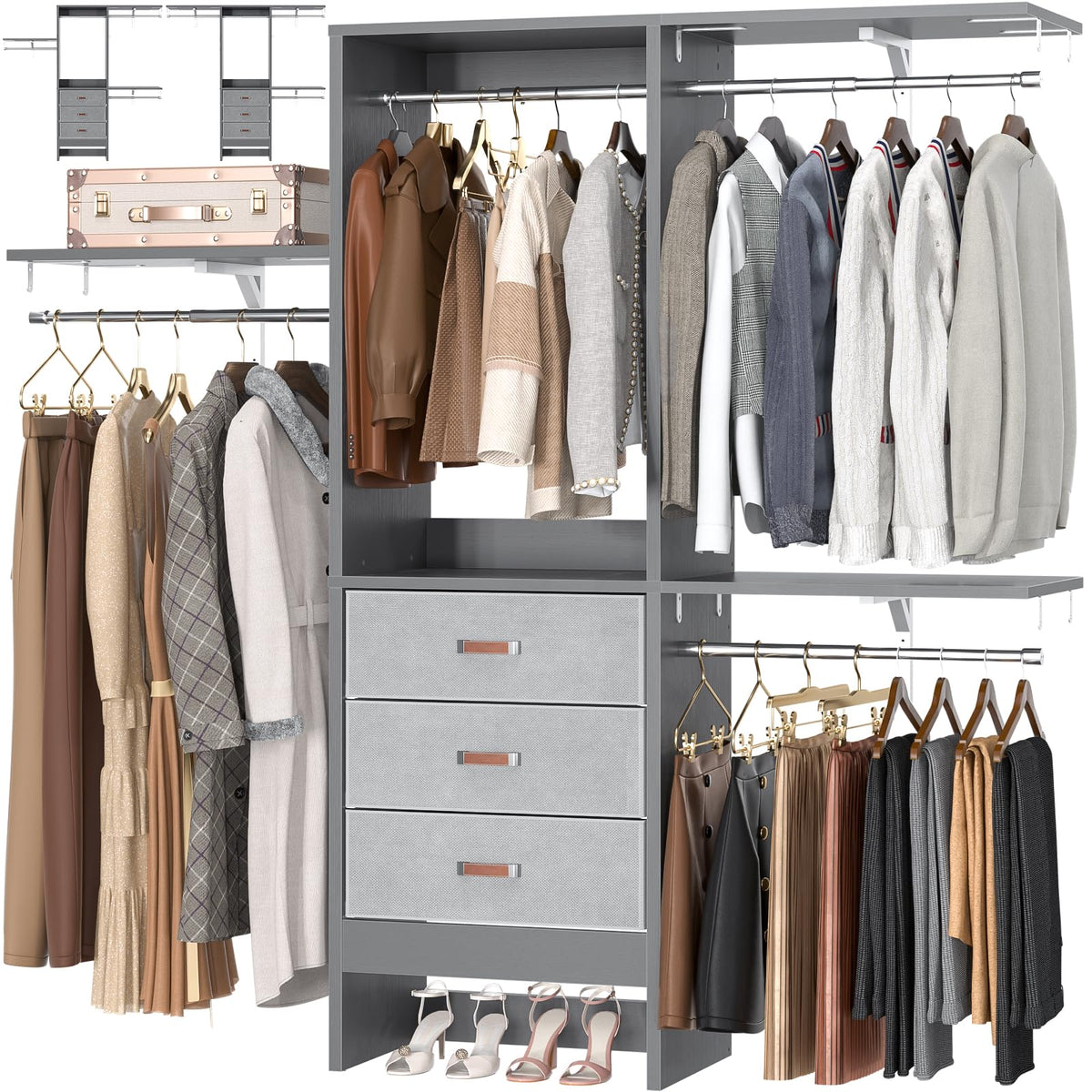 5FT Small Closet System with 3 Fabric Drawers