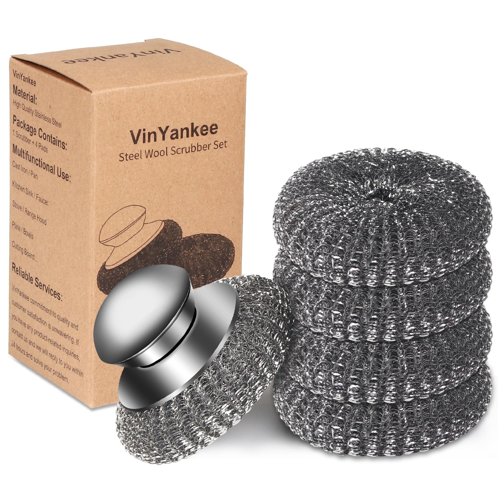 5Pcs Steel Wool Scrubber with Replacement Wire Sponge Pads Set (5 Count)