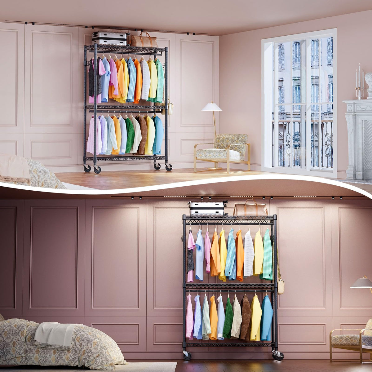 Heavy Duty Rolling Garment Rack Wire Clothes Rack for Hanging Clothes