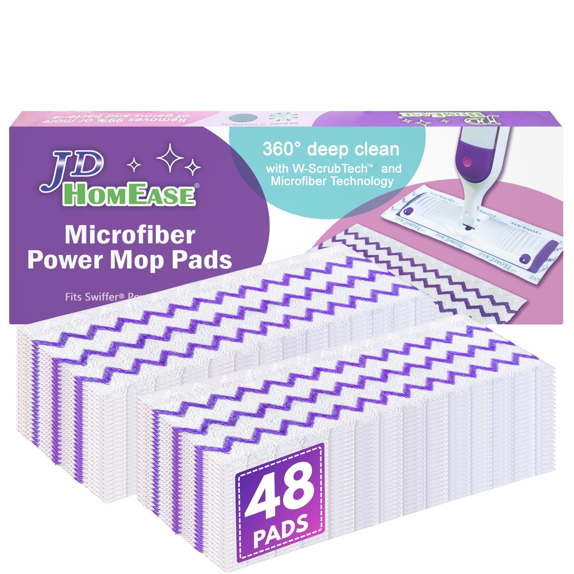 48 Pack Microfiber Disposable Pads for Swiffer PowerMop Multi (48 Count)