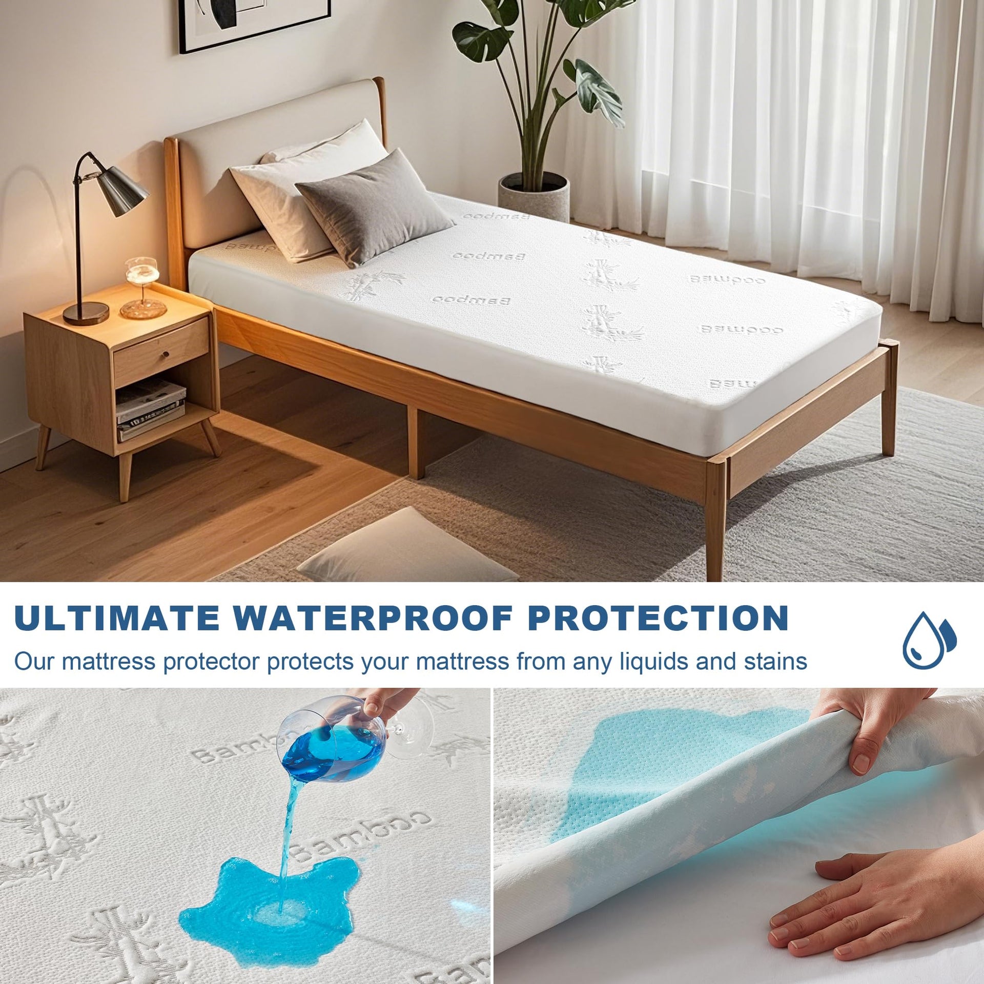 Twin XL Size Waterproof Mattress Protector Bamboo Viscose for Dorm Room