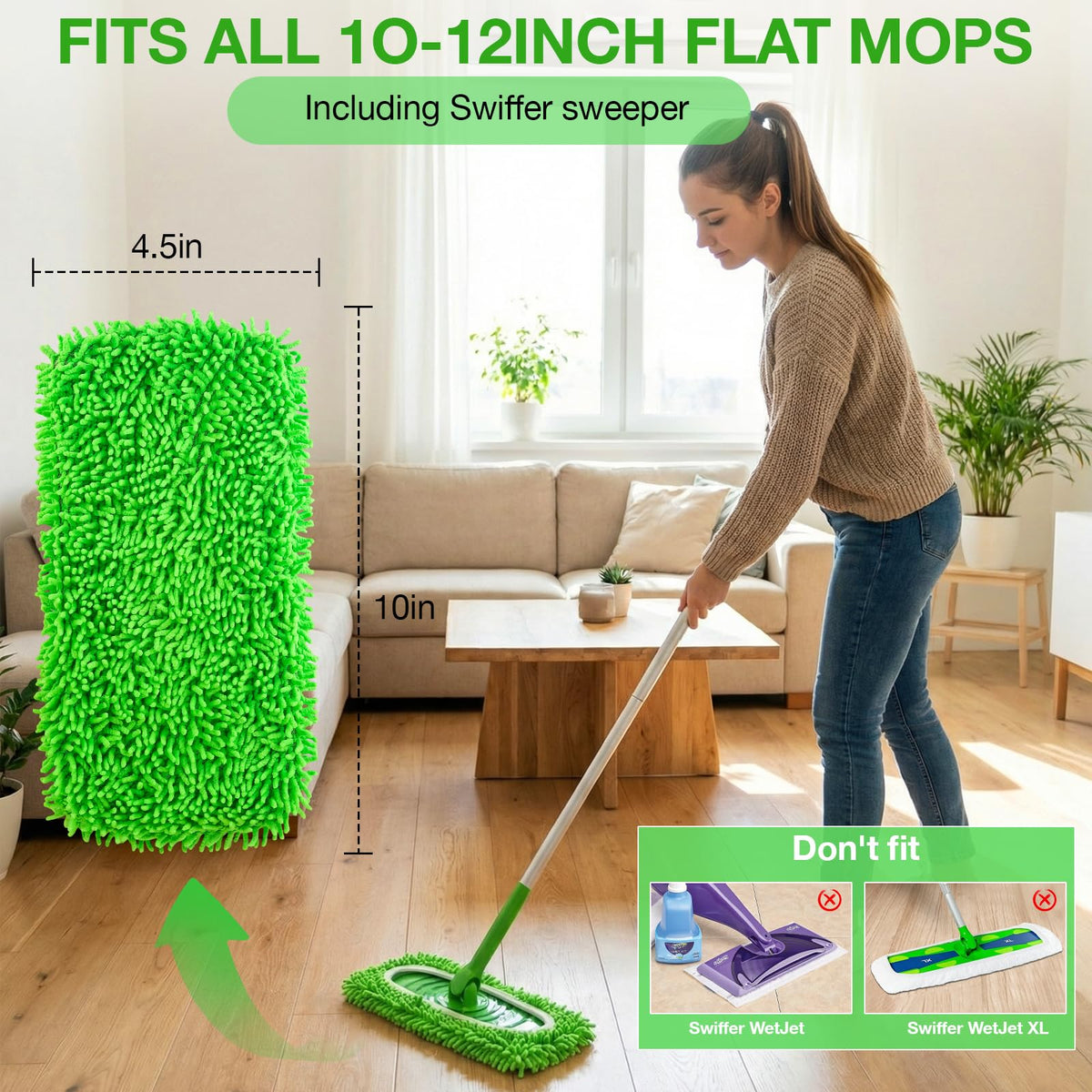 Mop Pads for Swiffer Sweeper Reusable Microfiber 5PCS Dry Wet Replacement Mop Pad Refills Sweeping Mopping Cloths for Floor Cleaning (5 Count)