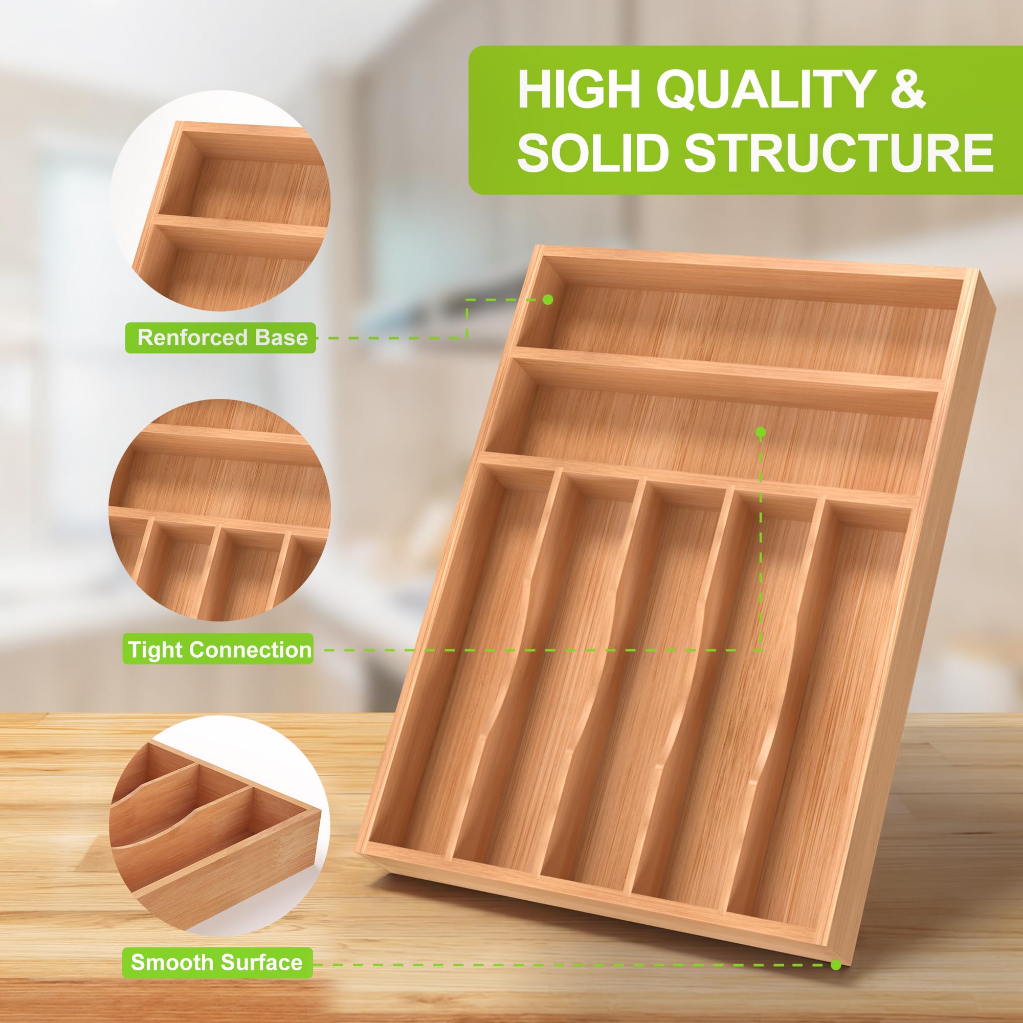 Bamboo Silverware Drawer Tray