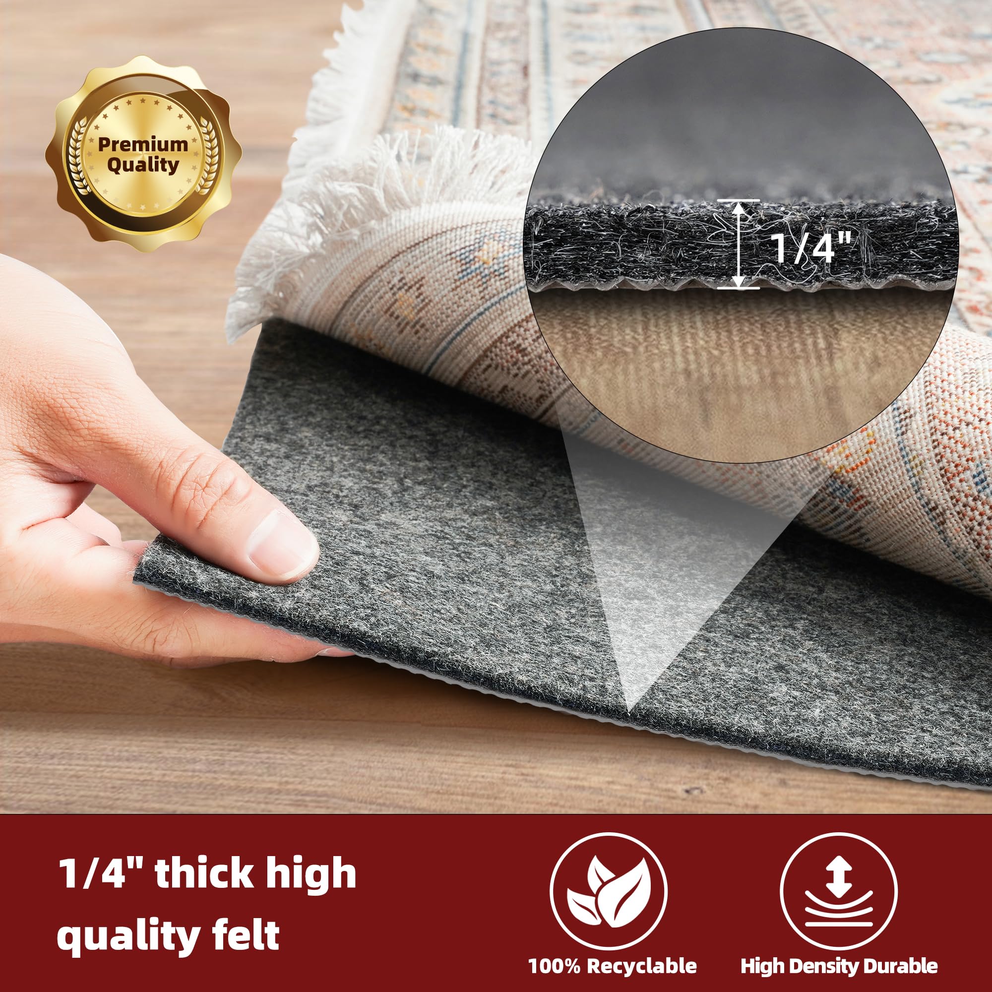 BAGAIL Felt and Natural Rubber Backing Rug Pads 1 (6 Sq Ft)
