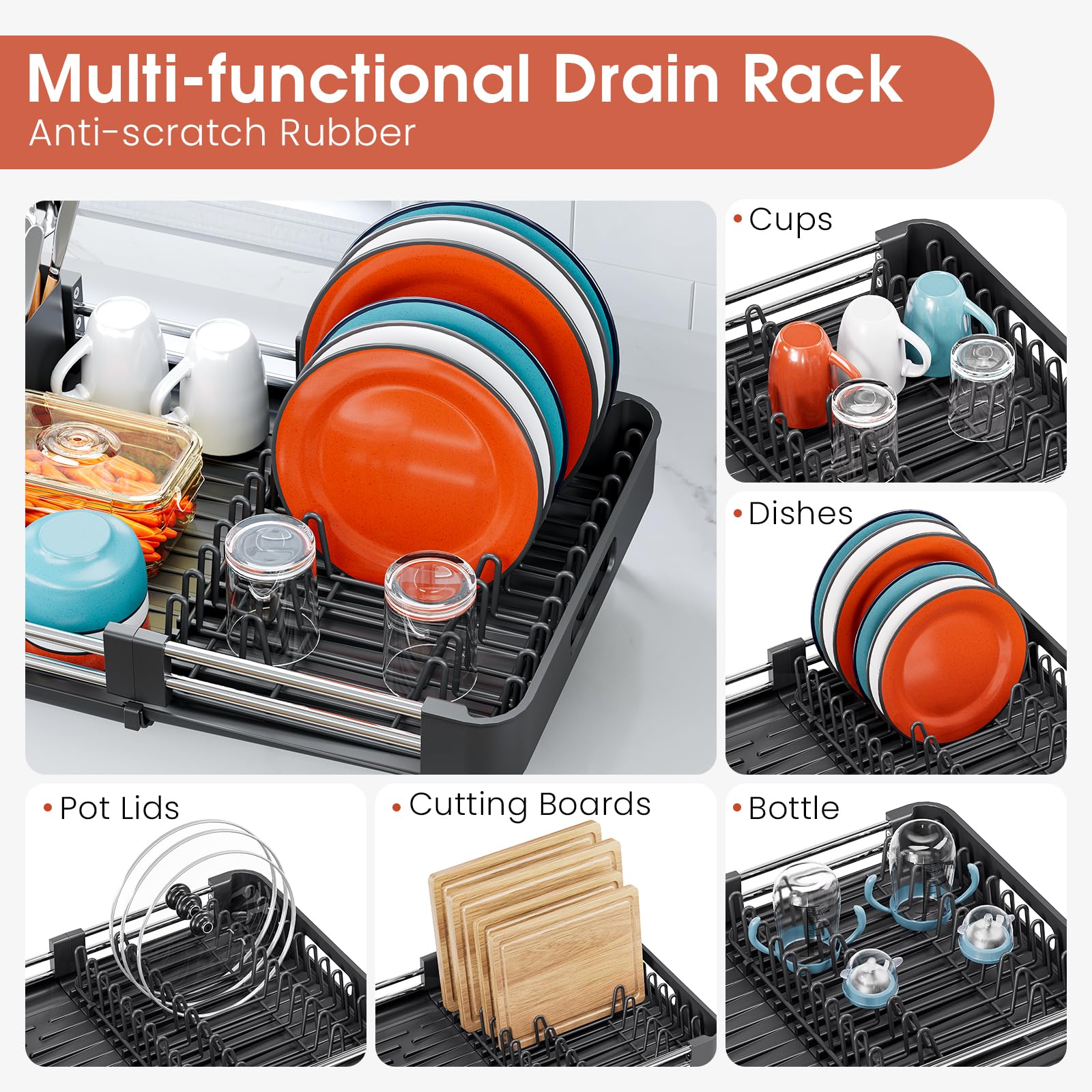 Expandable Dish Drying Rack with Cutlery Holder