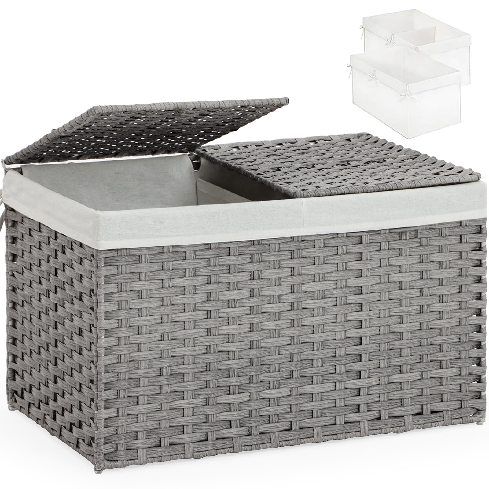 Storage Basket with Lid PE Rattan 27.8 Gal Wicker Chest