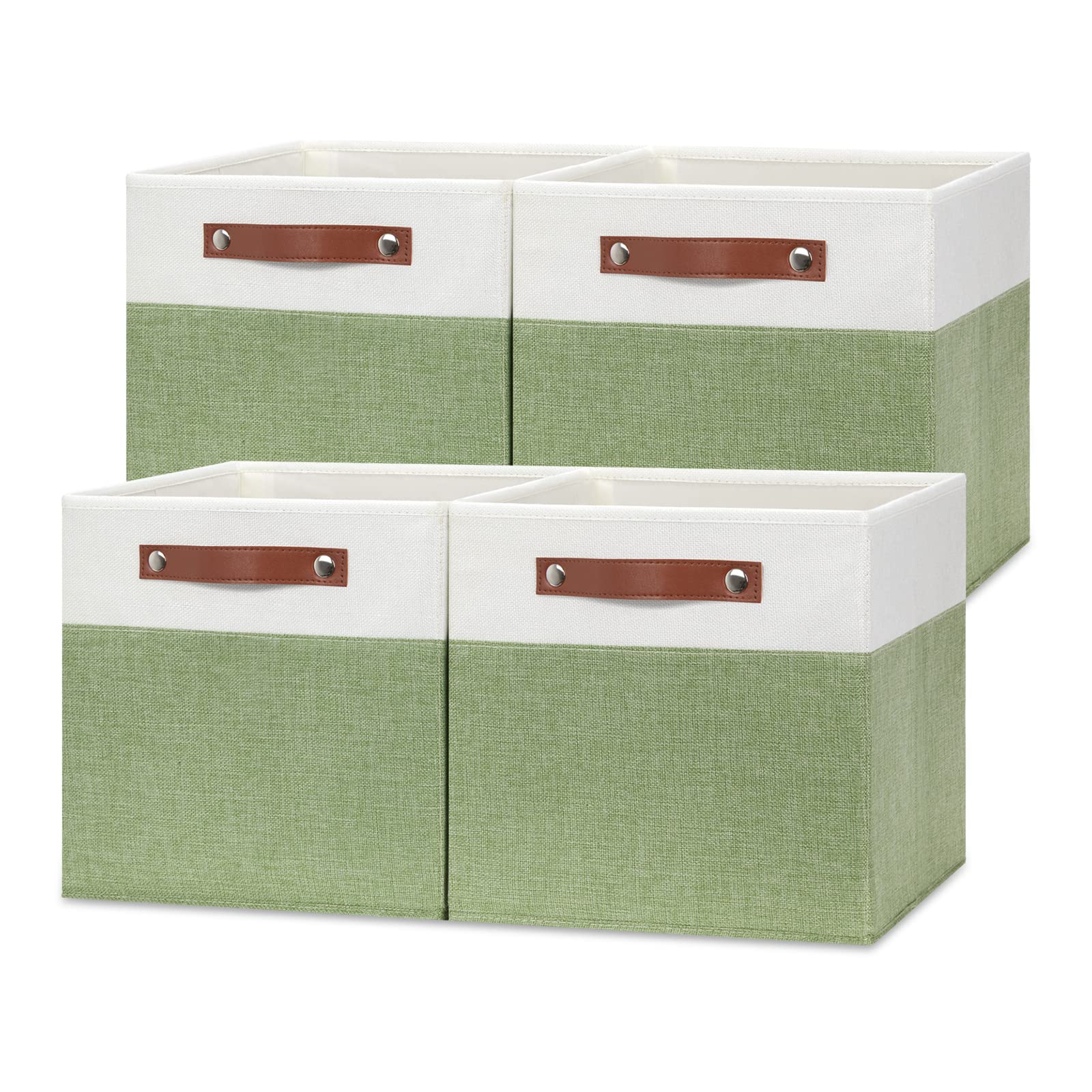 12 Inch Fabric Storage Cubes Storage Bins with Leather Handles