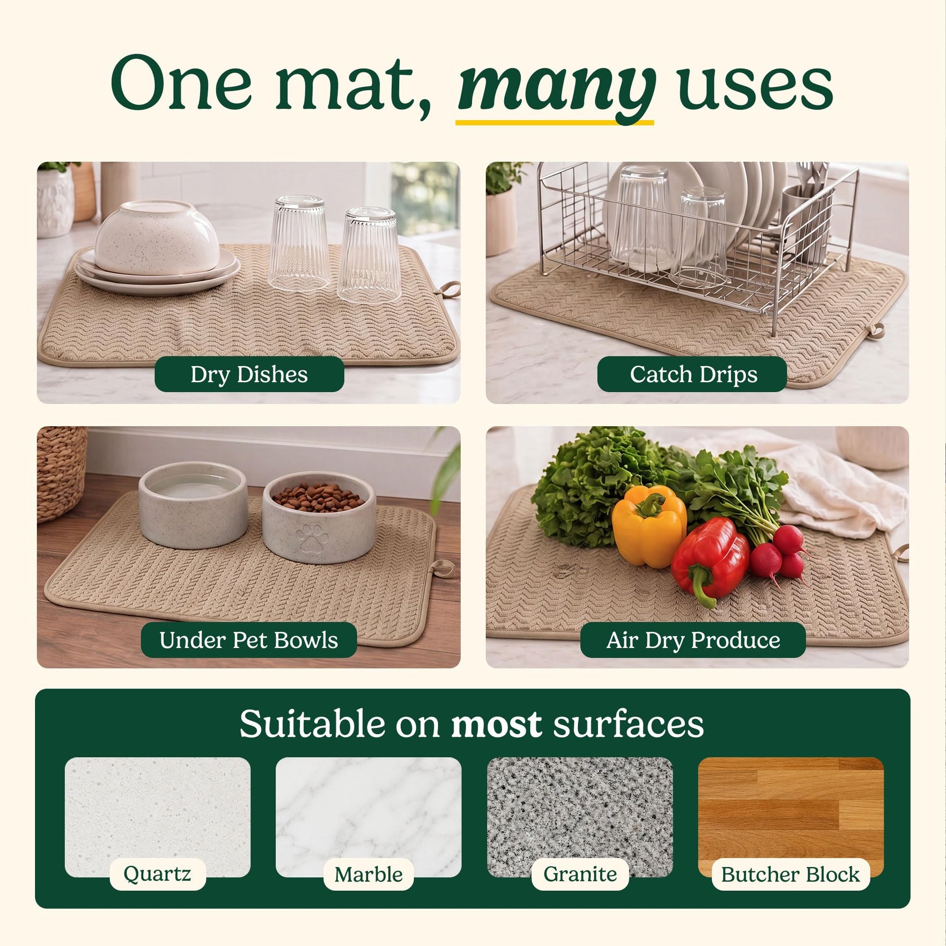 Cuisinart Dish Drying Mat for Kitchen Counter (2 Count)