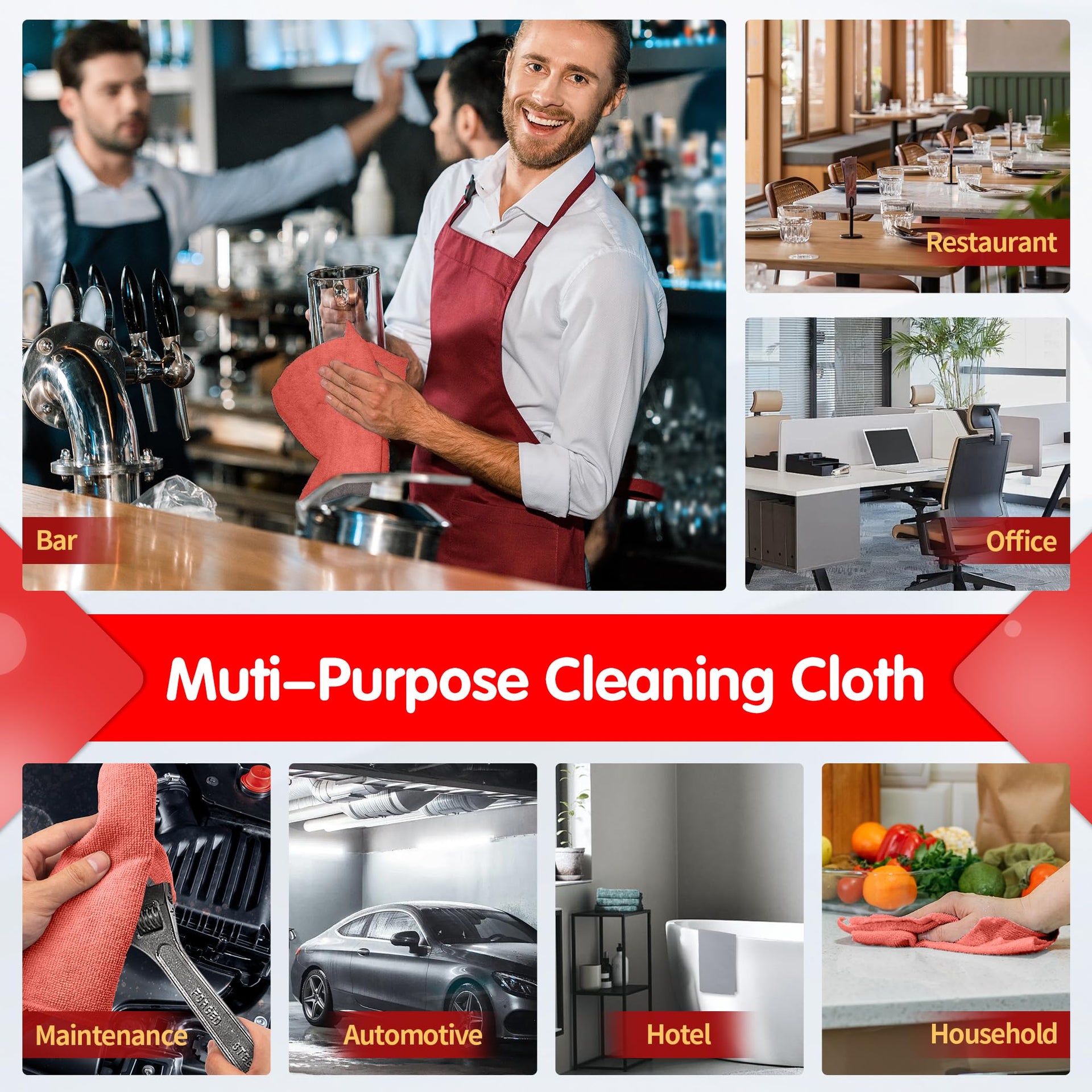 Red Microfiber Cleaning Cloth (8 Count)