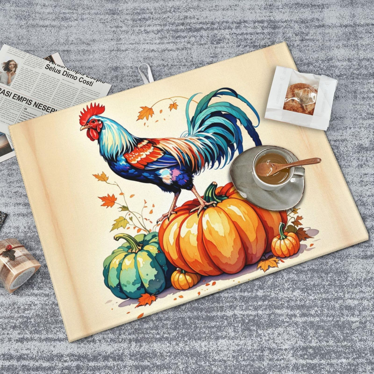 Rooster Pumpkin Dish Drying Mat Highly Absorbent Double