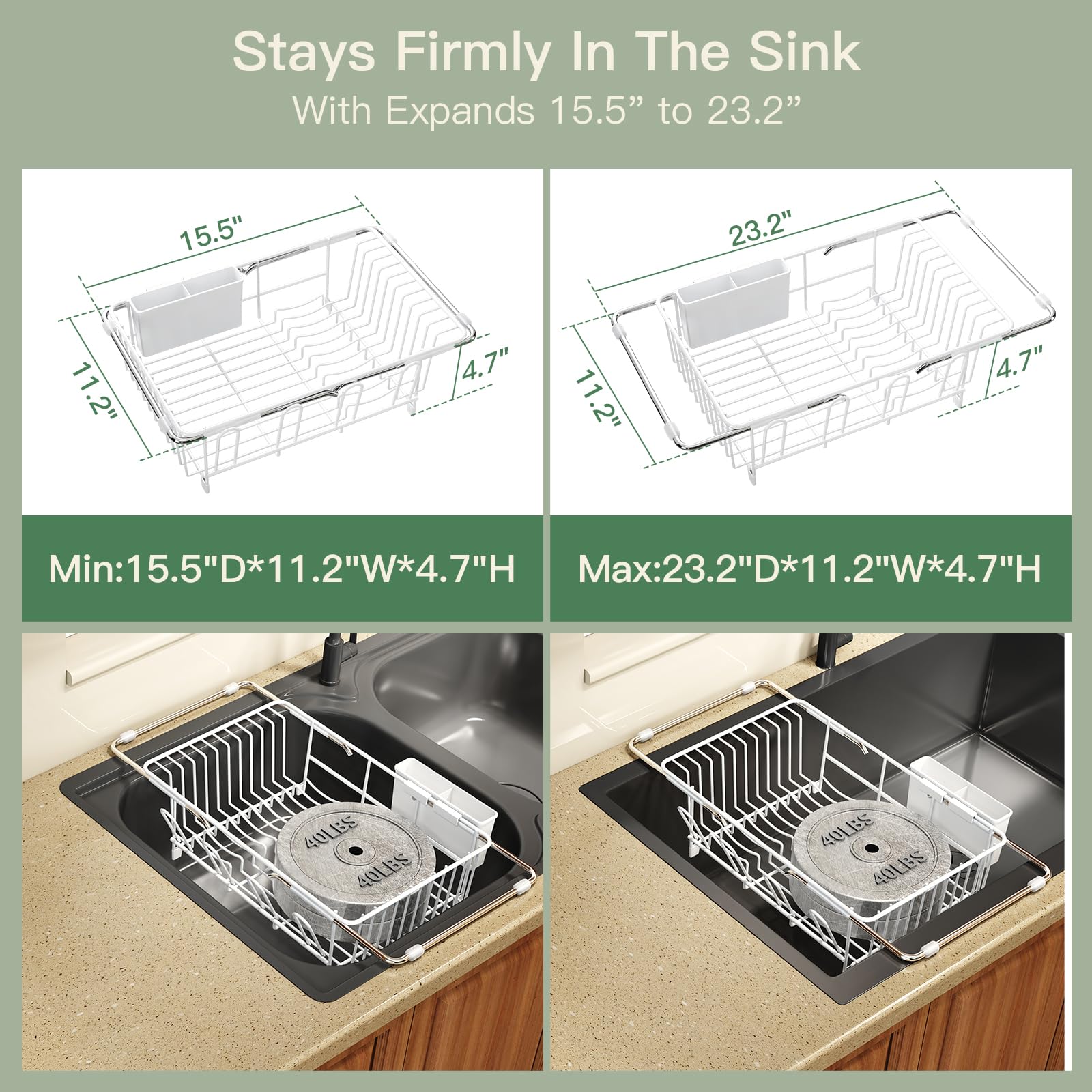 White Dish Drying Rack Over The Sink with Utensil Holder