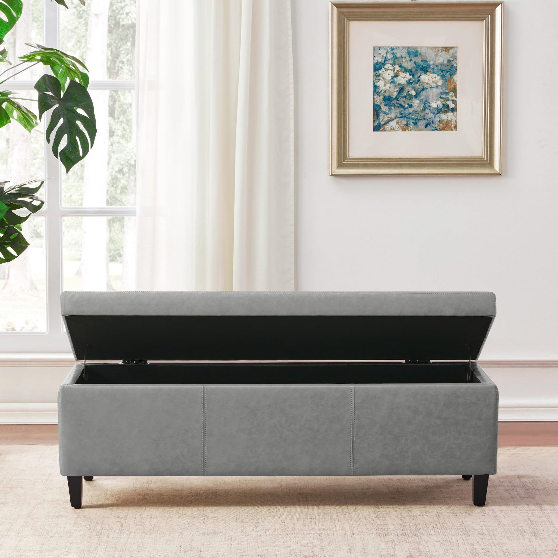 Storage Ottoman Bench 50.3" Faux Leather Upholstered End of Bed Bench