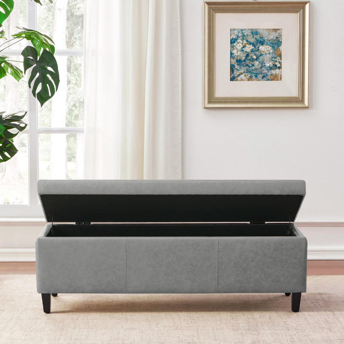 Storage Ottoman Bench 50.3" Faux Leather Upholstered End of Bed Bench