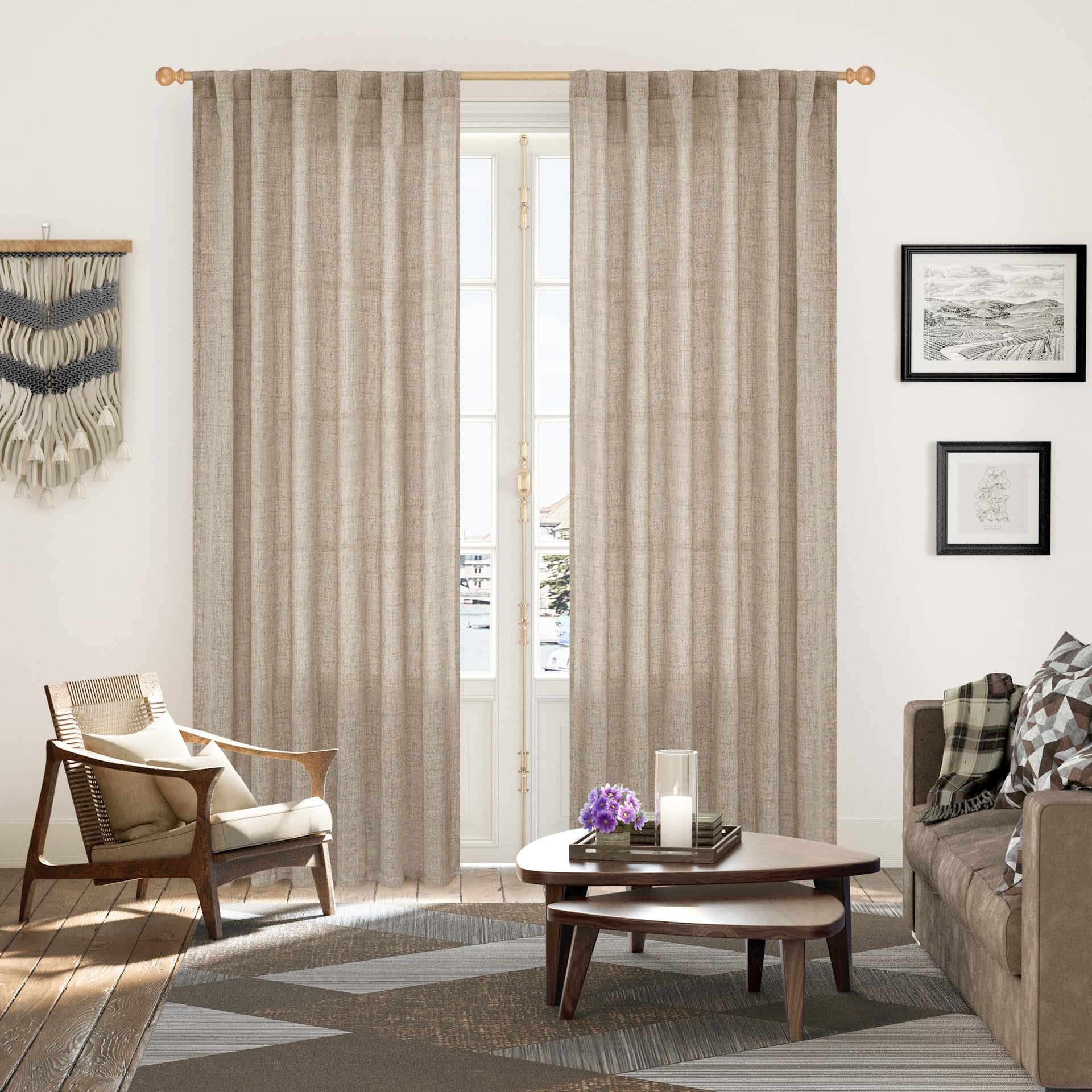 Oatmeal Linen Farmhouse Curtains 84 Inches Long for Living Room (2 Count)