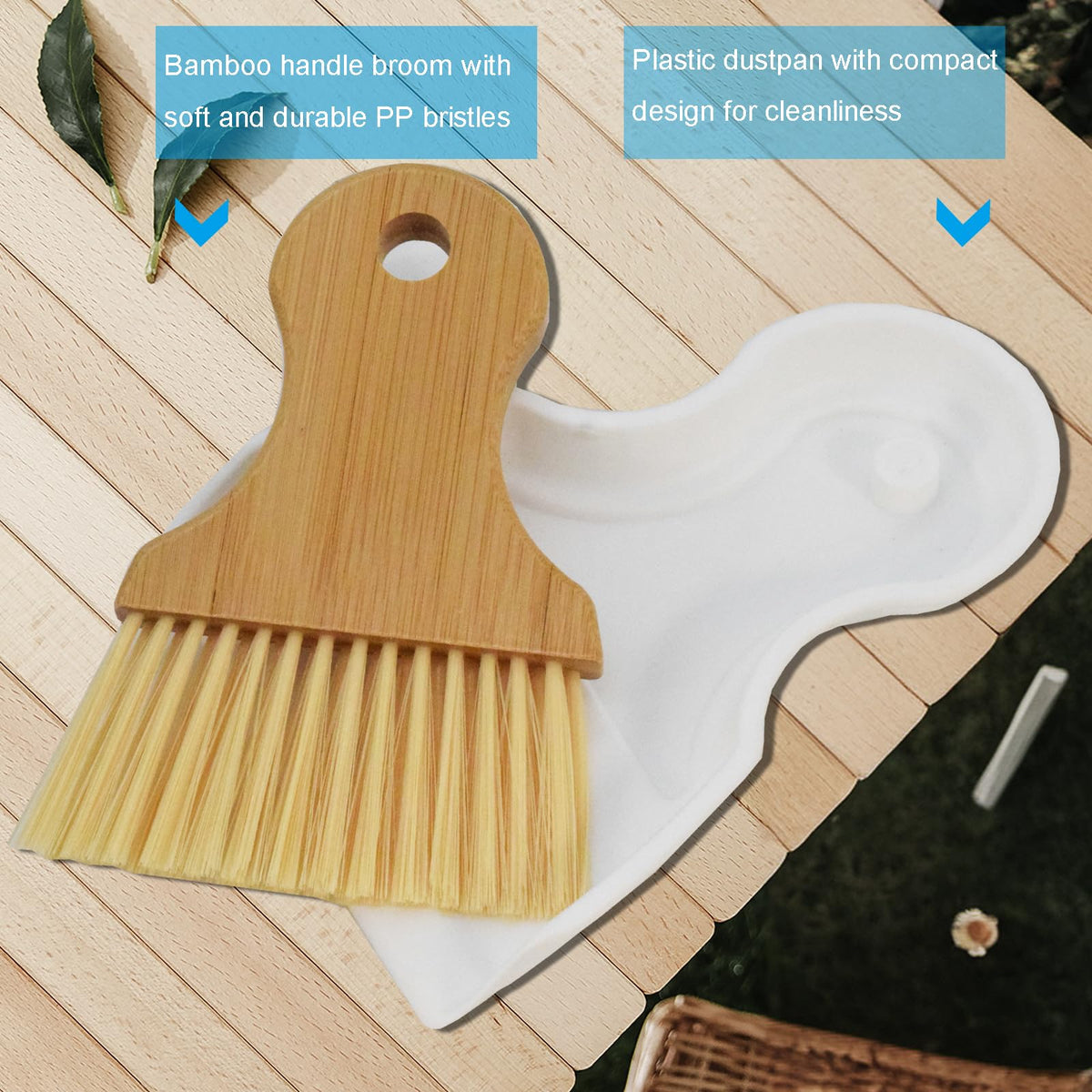 Mini Broom and Dustpan Set Portable Hand Broom with Bamboo Handle Small Crumb Sweeper for Home