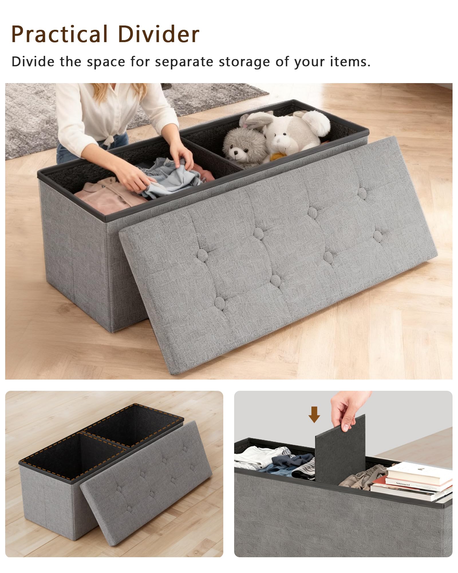 43 Inches Folding Storage Ottoman Bench