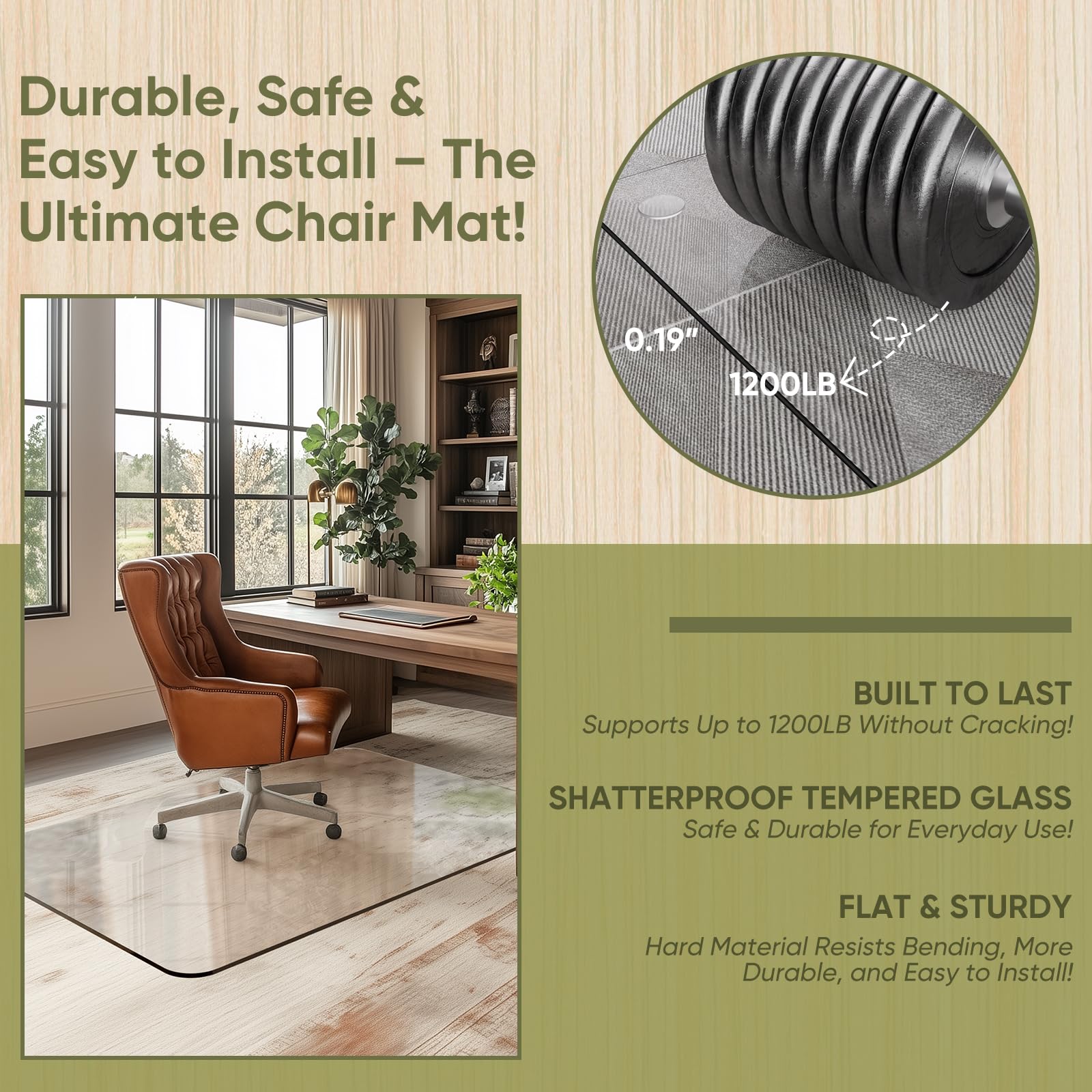 30"x48" Tempered Glass Chair Mat for Carpet & Hardwood Floors