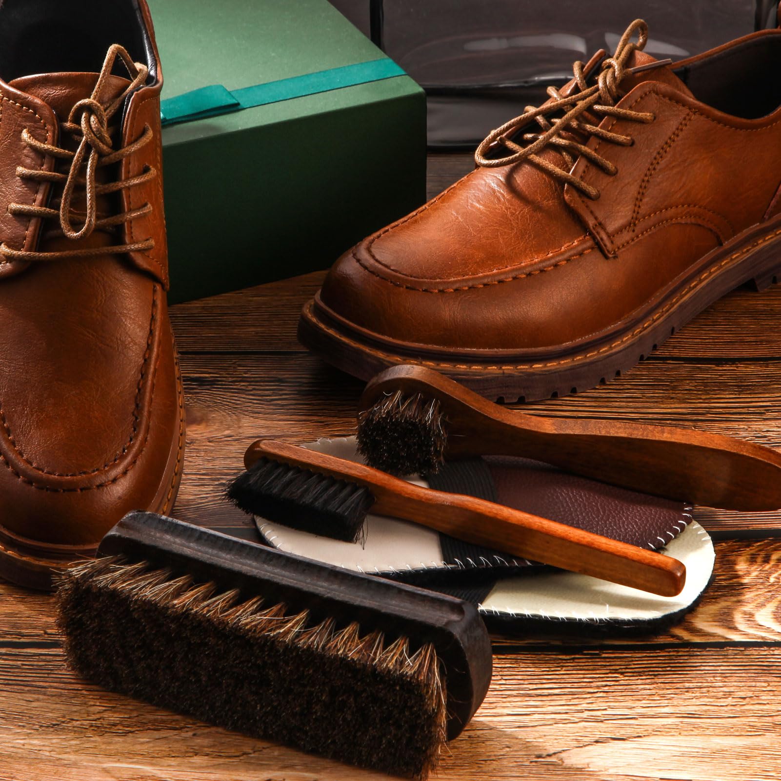 6 Pcs Horsehair Shine Shoes Brush Kit Polish Dauber Applicators Cleaning Leather Shoes Boots Care Brushes Suede Cleaner Brush with Microfiber Shoe Gloves