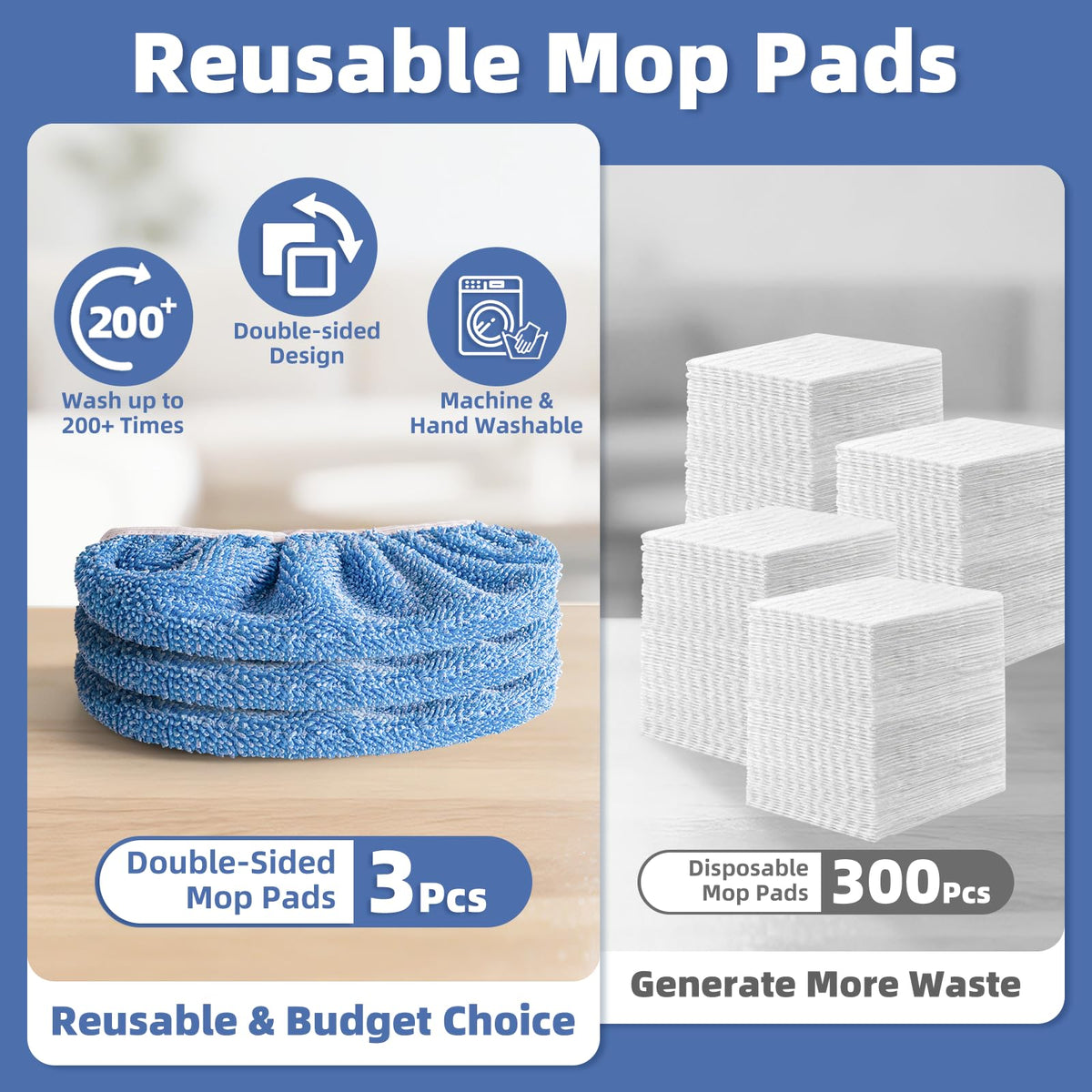 3 Pack Dual Sided Reusable Mop Pads Fit for Swiffer Sweeper (4 Count)