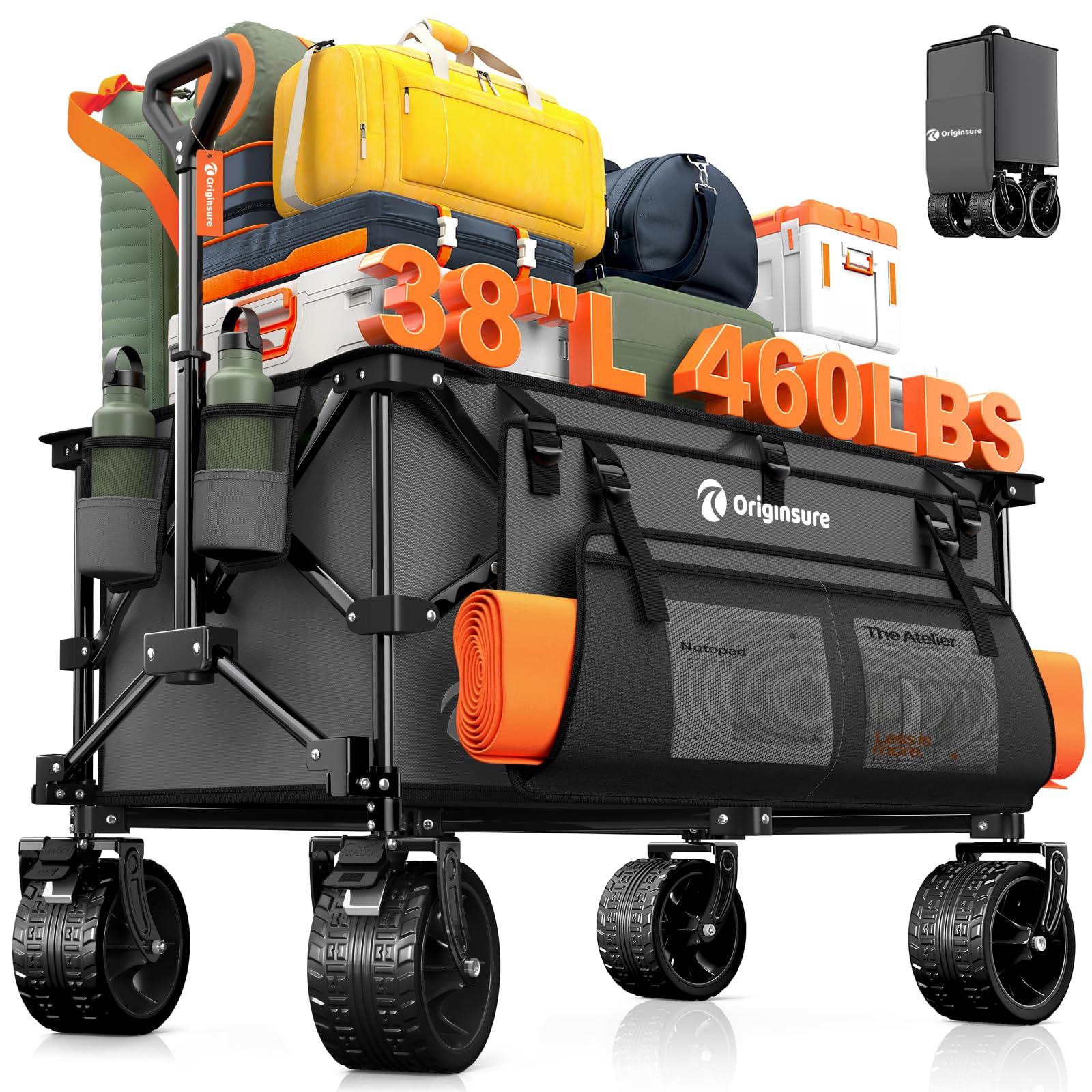 220L Collapsible Beach Wagon Cart with Big Wheels
